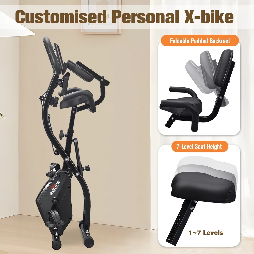 Relife Folding Exercise Bikes 3-in-1 x-Bike Indoor Portable Exercise Bikes, Foldable Stationary Bike with Arm Resistance Band, 53