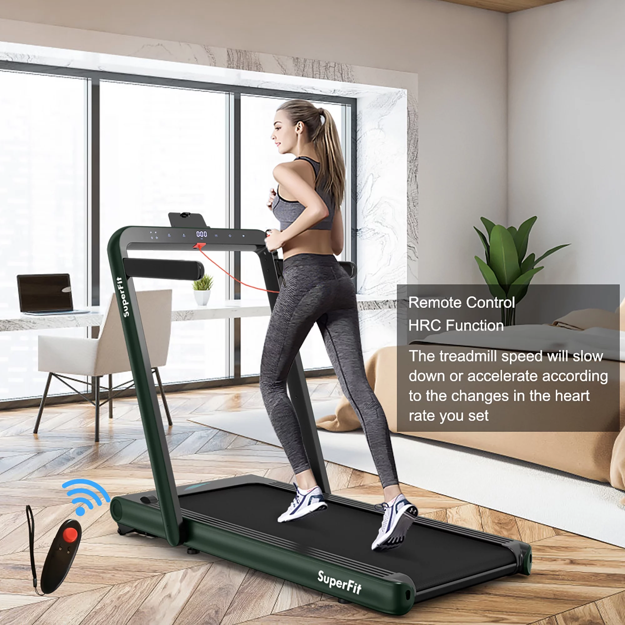 SuperFit 4.75HP 2 In 1 Folding Treadmill W/Remote APP Control White - Womvr