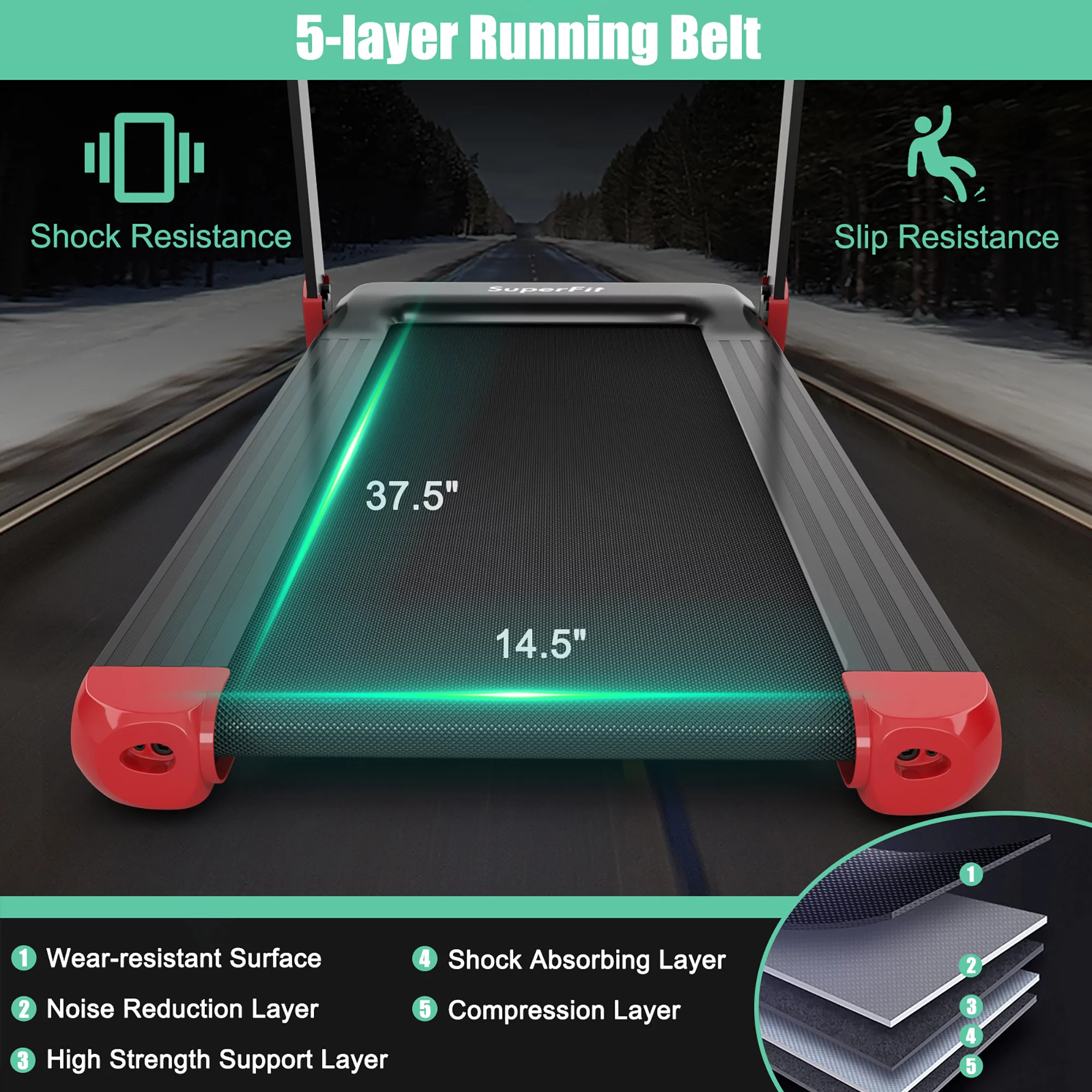 SuperFit  Electric Treadmill Compact Walking Running Machine w/APP Control Speaker - Womvr