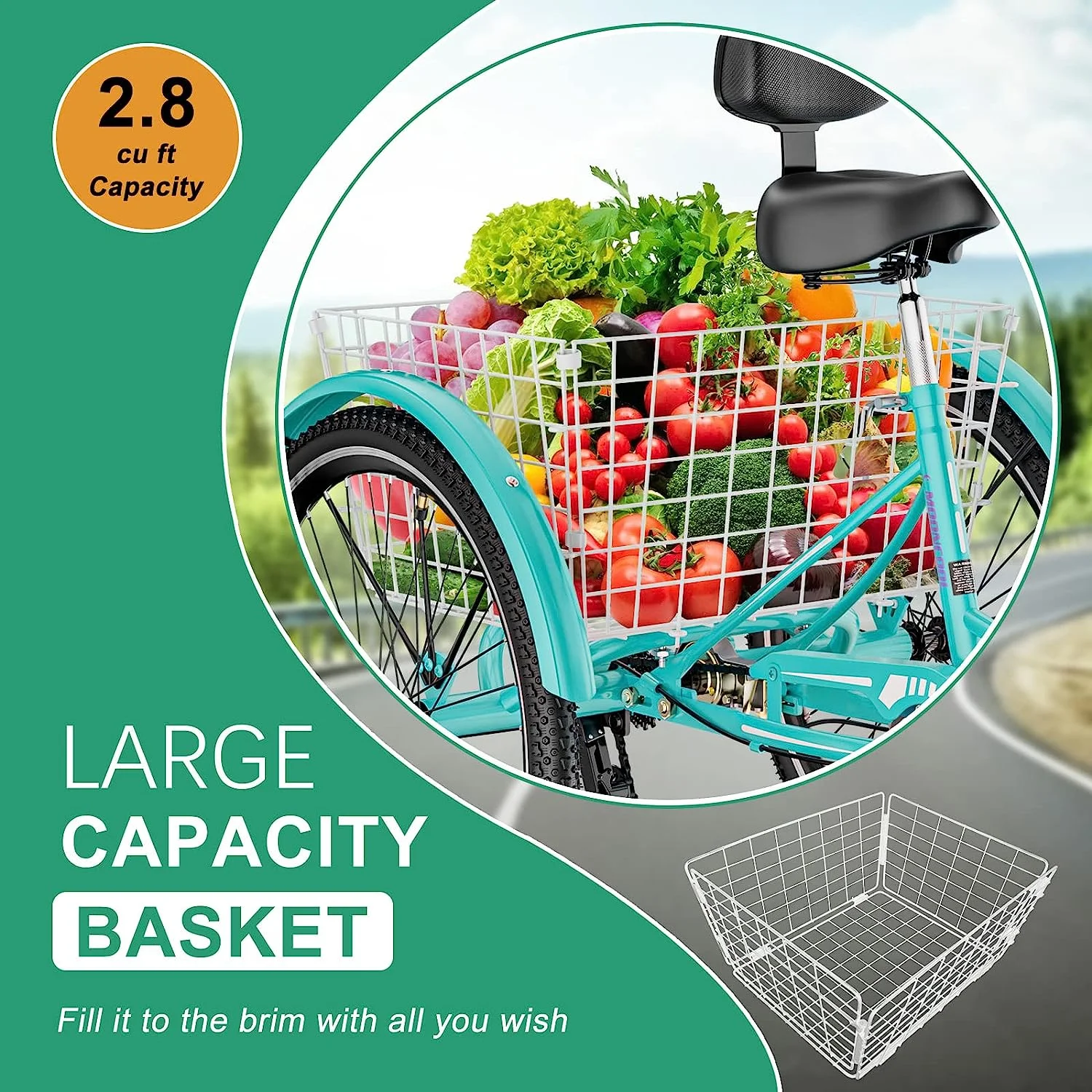 MOONCOOL Adult Tricycles, 3 Wheel 7 Speed Trikes, 20/24/26 inch Adult Trikes 3 Wheeled Bike with Basket for Seniors, Women, Men - Womvr