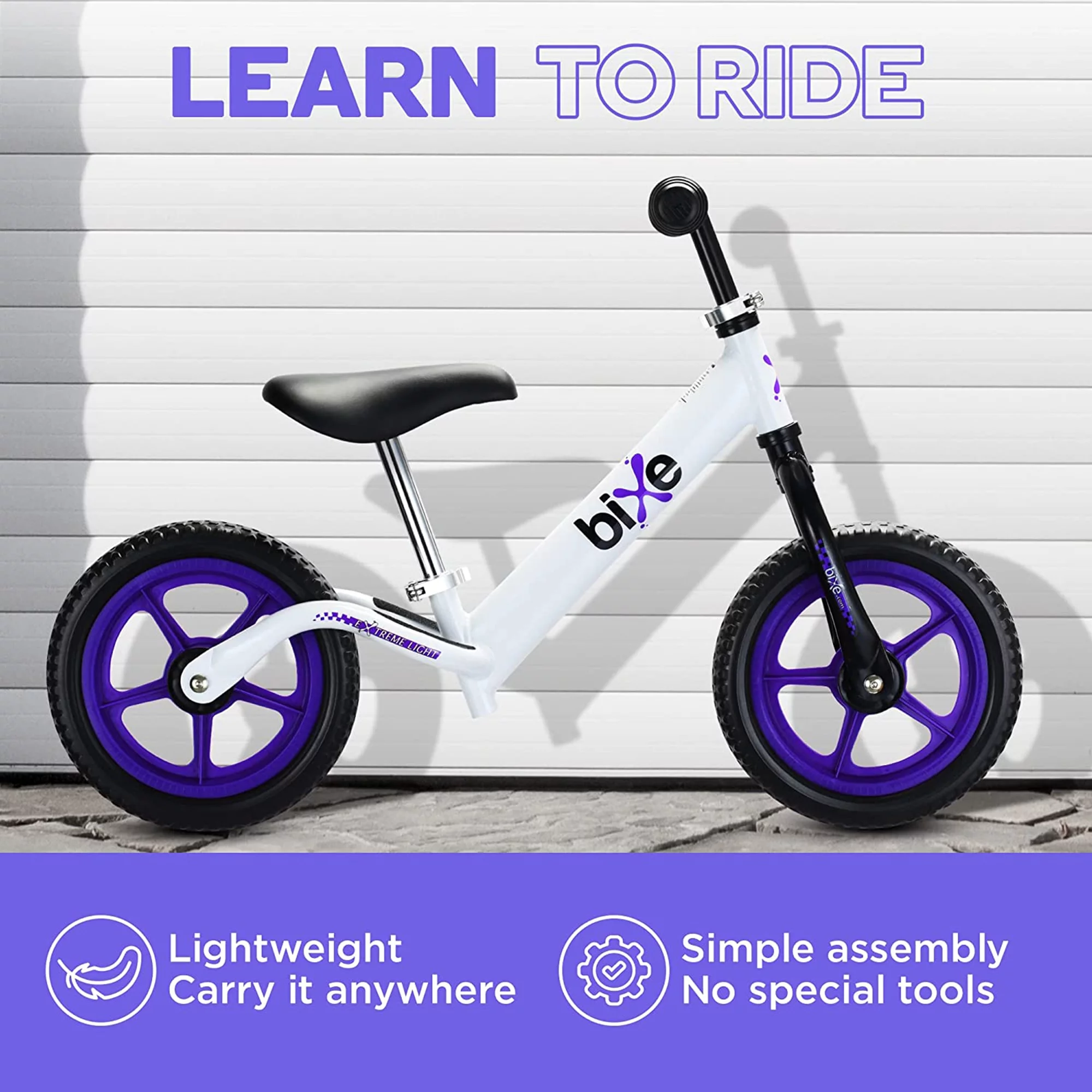 Bixe Aluminum Toddler Balance Bike Lightweight 12” No-Pedal Training Bike for Kids, Purple - Womvr