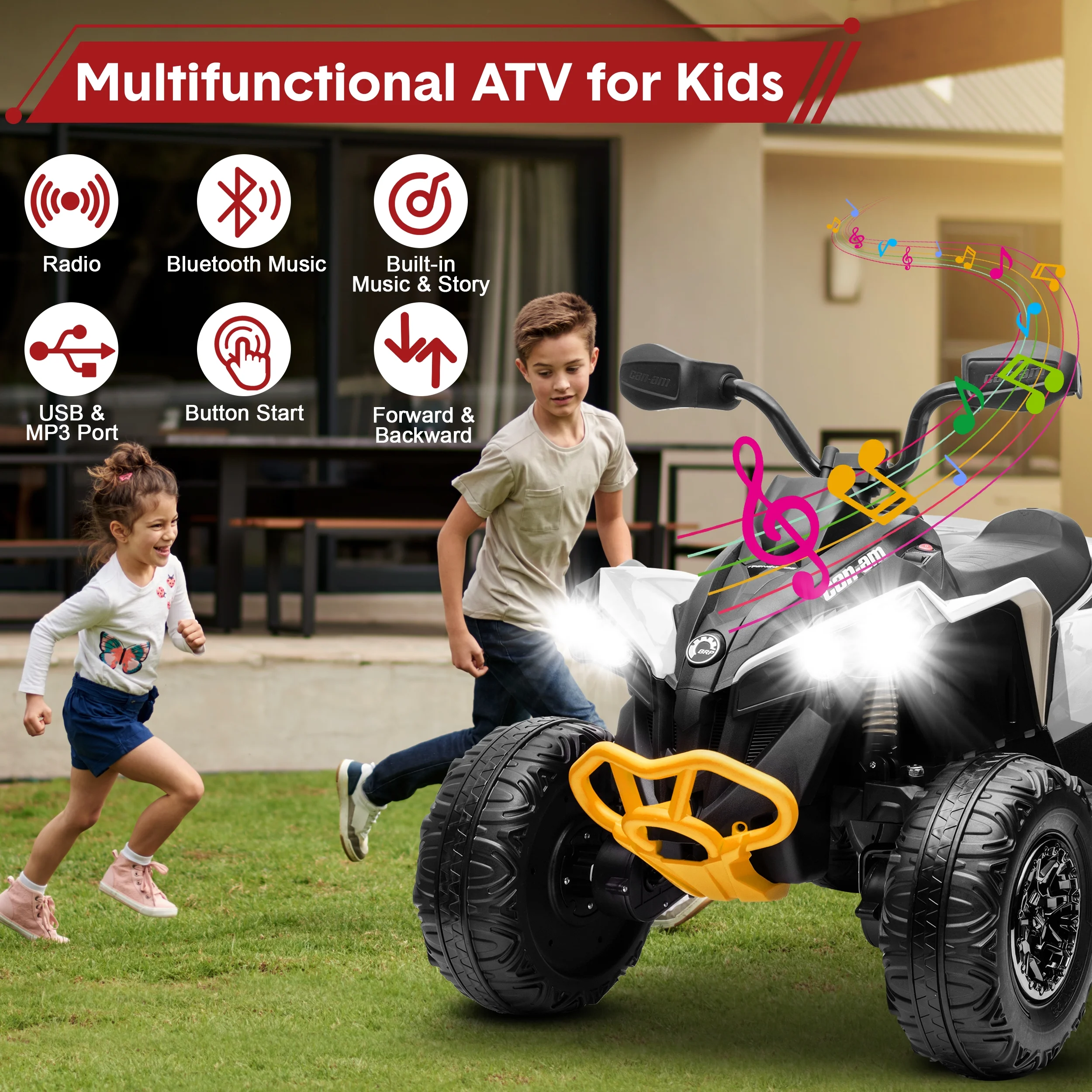 24V Ride on Toys, 4 Wheeler ATV for Kids with 2 Seater, 4x200W Motors, 4WD/2WD Switchable, Khaki - Womvr