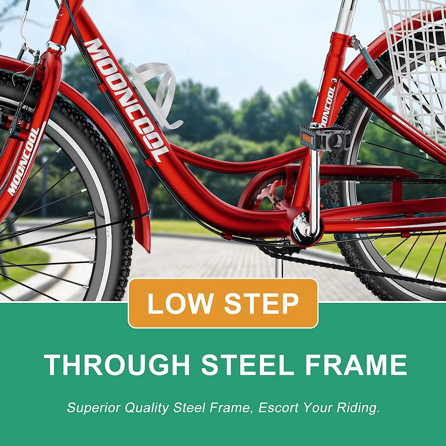 MOONCOOL Adult Tricycles with Rear Basket, 24 26 inch 7 Speed 3 Wheel Bikes, Three-Wheeled Bicycles Adult Trike with Backrest for Seniors, Women, Men - Womvr