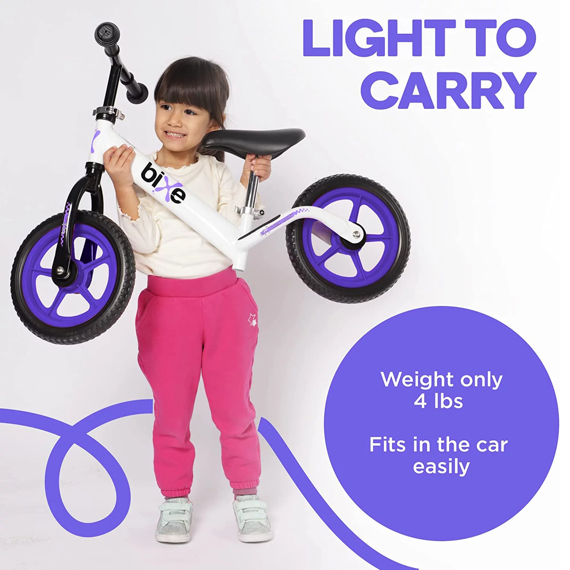 Bixe Aluminum Toddler Balance Bike Lightweight 12” No-Pedal Training Bike for Kids, Purple - Womvr