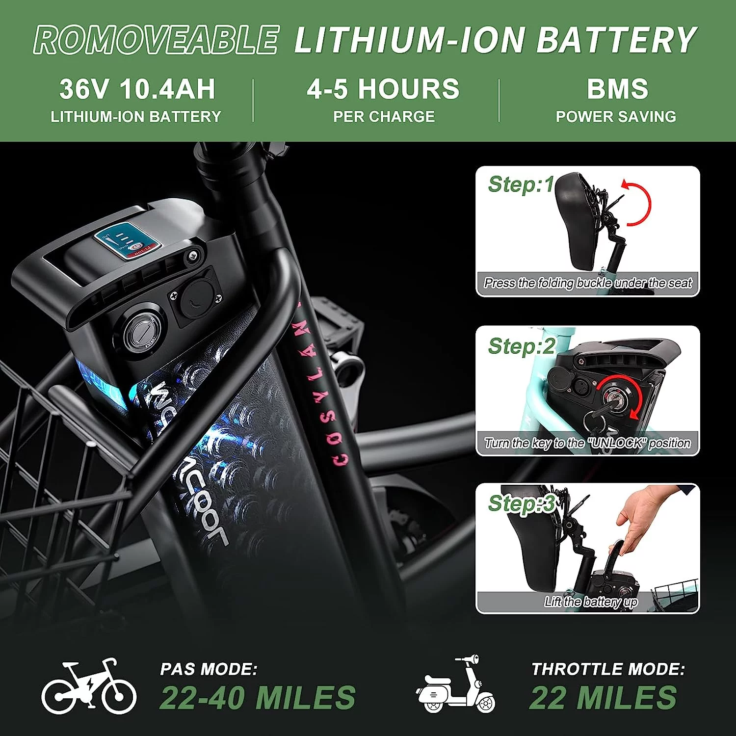 MOONCOOL Electric Tricycle, 350W 36V 24 Inches 7 Speeds 3 Wheels Electric Bikes for Adults, Motorized Electric Trike Three Wheel Electric Bicycle - Womvr