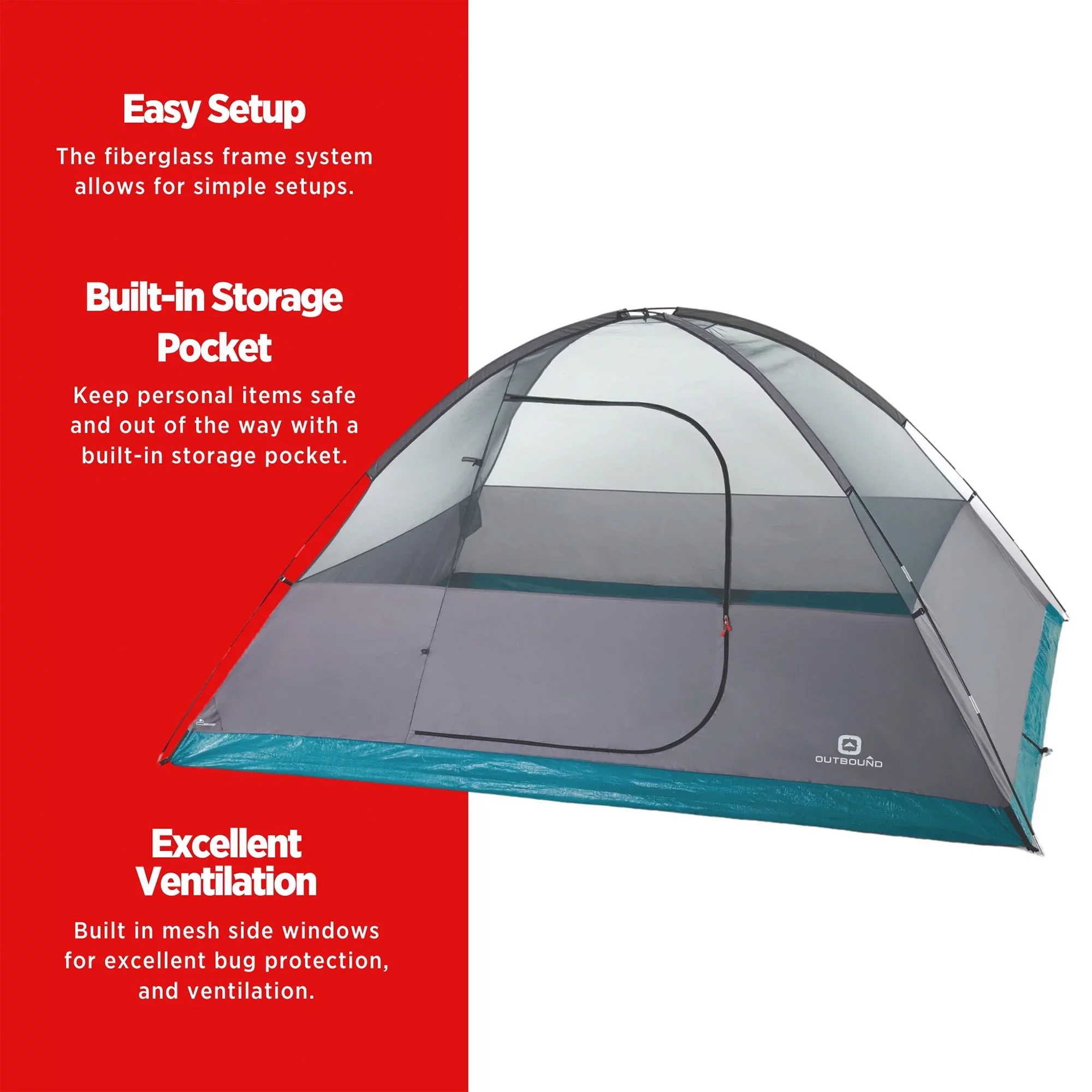 Outbound 8 Person 3 Season Easy Up Dome Tent with Room Divider & Rainfly - Womvr