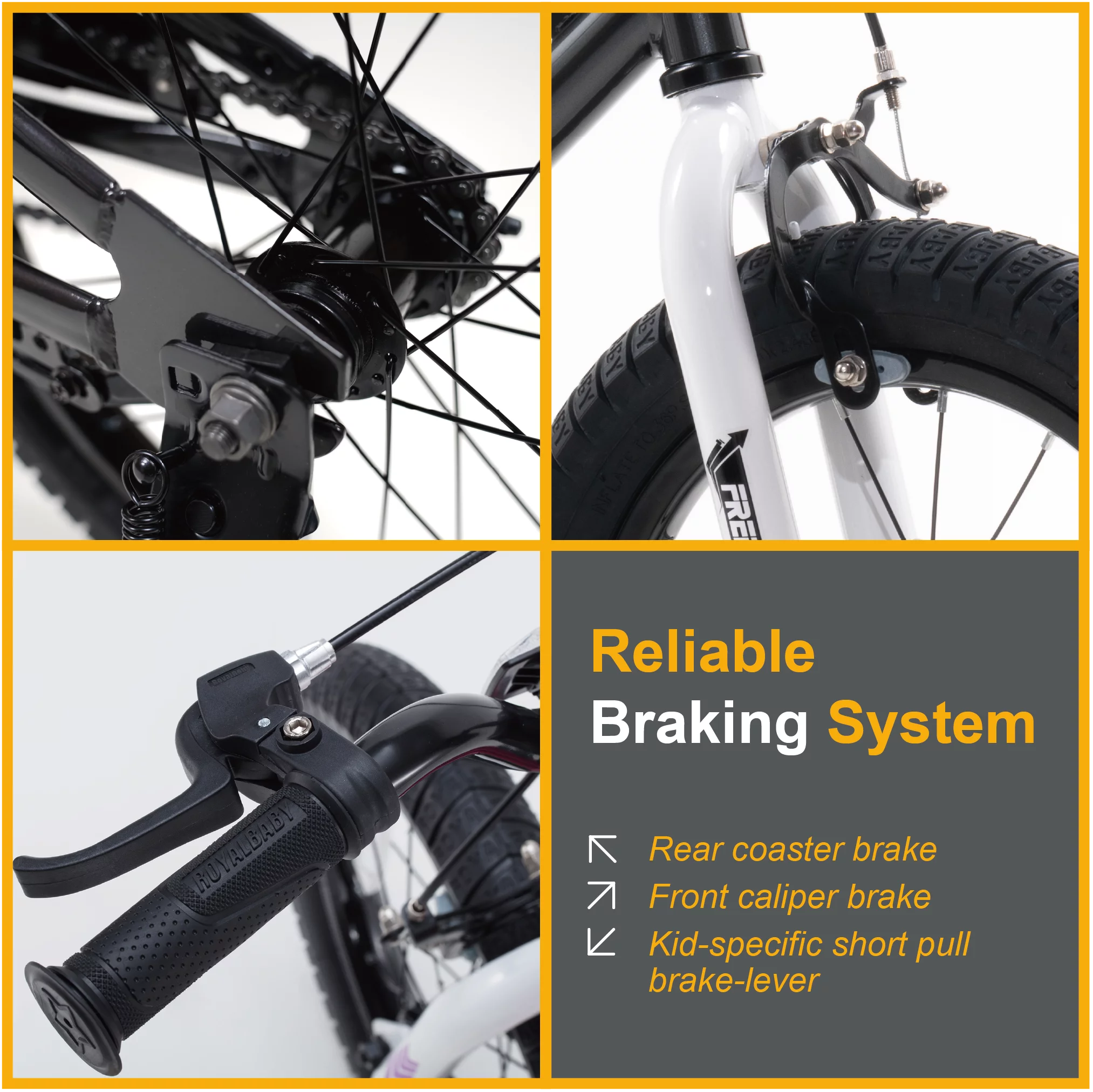 Royalbaby Boys Girls Kids Bike 18 In BMX Freestyle Black 2 Hand Brakes Bicycles with Kickstand - Womvr