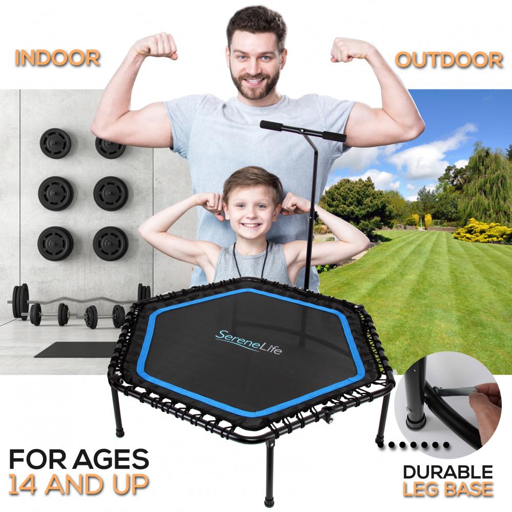 SereneLife SLELT518  Pro Aerobics Fitness Trampoline  Portable Gym Sports Trampoline with Adjustable Handrail - Womvr