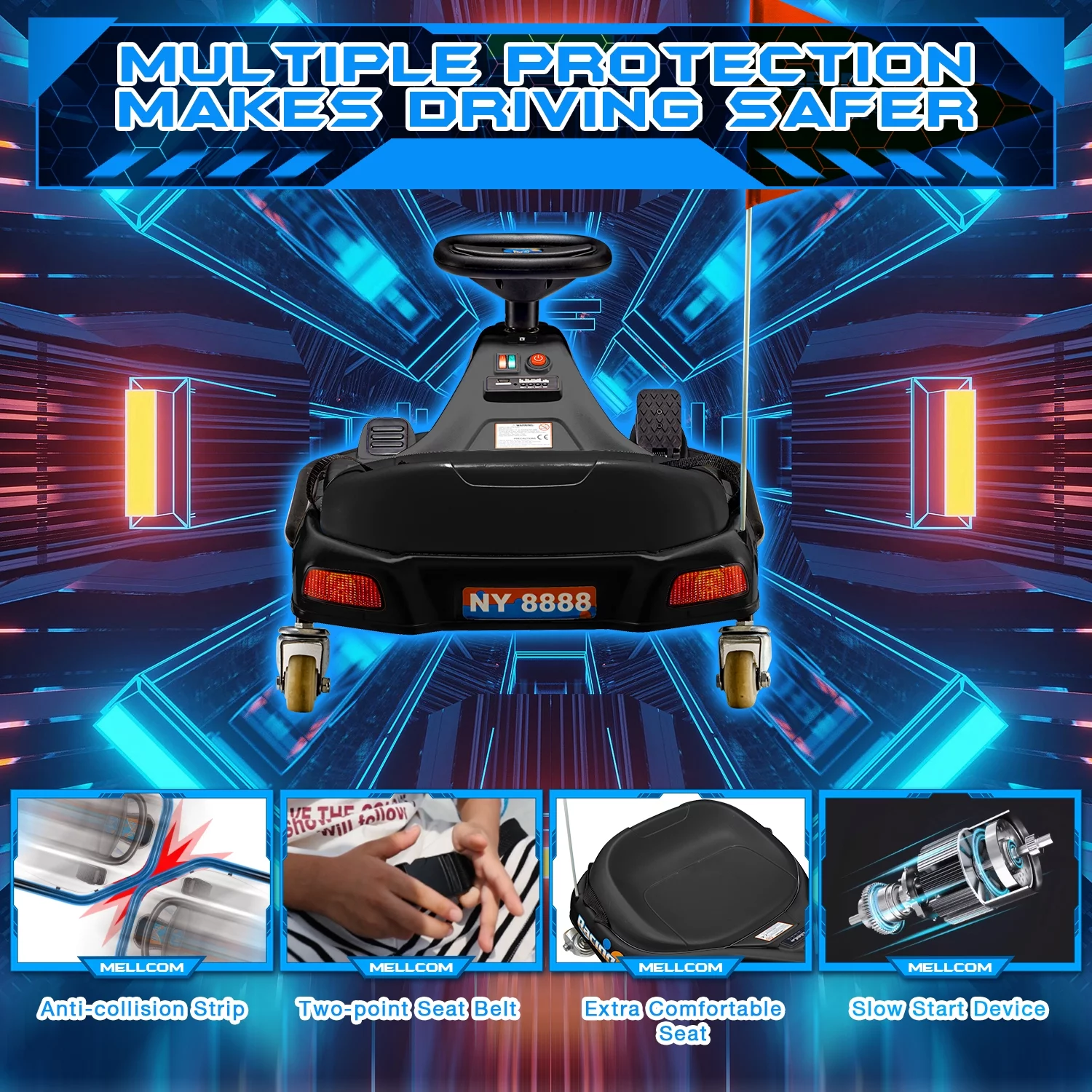 Hommow 12V Ride on Drift Car for Kids,Electric Drifting Go-Kart with Acceleration Pedal, Music, Bluetooth, LED Lights,Christmas Gift for 4-18Years Old,Blue - Womvr