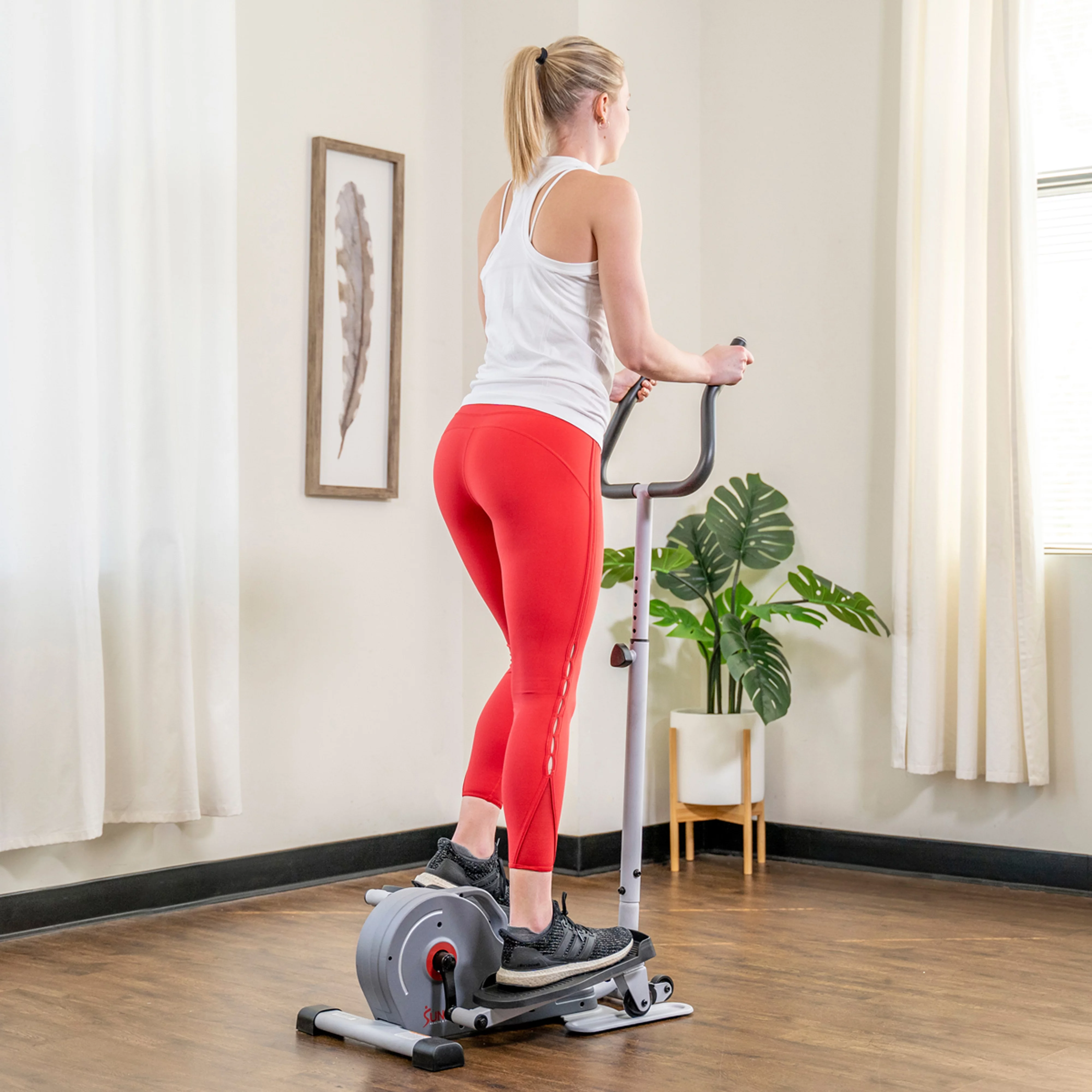 Sunny Health & Fitness Compact Magnetic Standing Elliptical Machine w/ Handlebars - Portable Workout Stepper for Home, SF-E3988 - Womvr