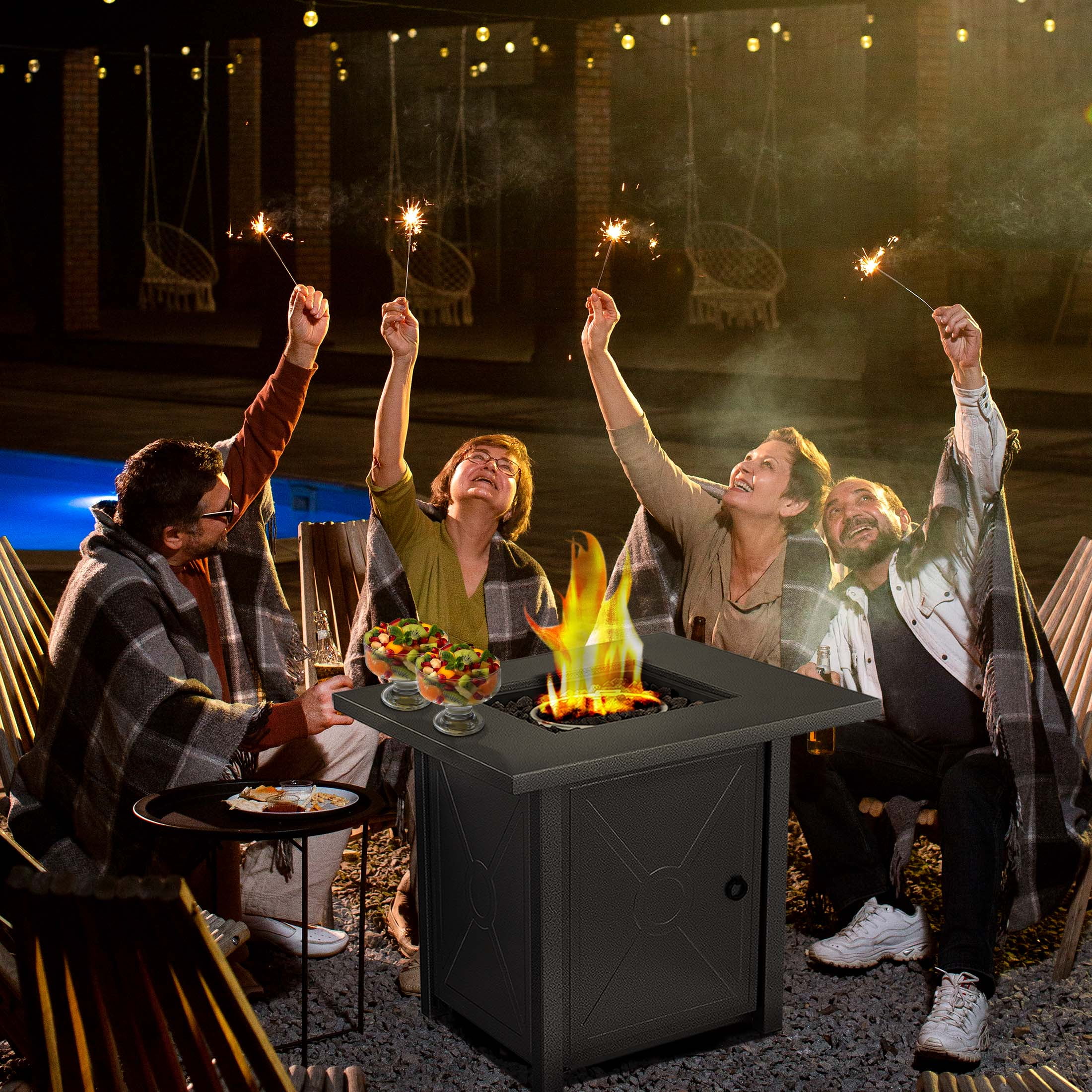 Auseo 28in Square Outdoor Fire Pit -Propane Metal Stove with Lava Rocks , 40000 BTU Heat Output, for Picnics/Bonfires/Patio Gardens - Womvr