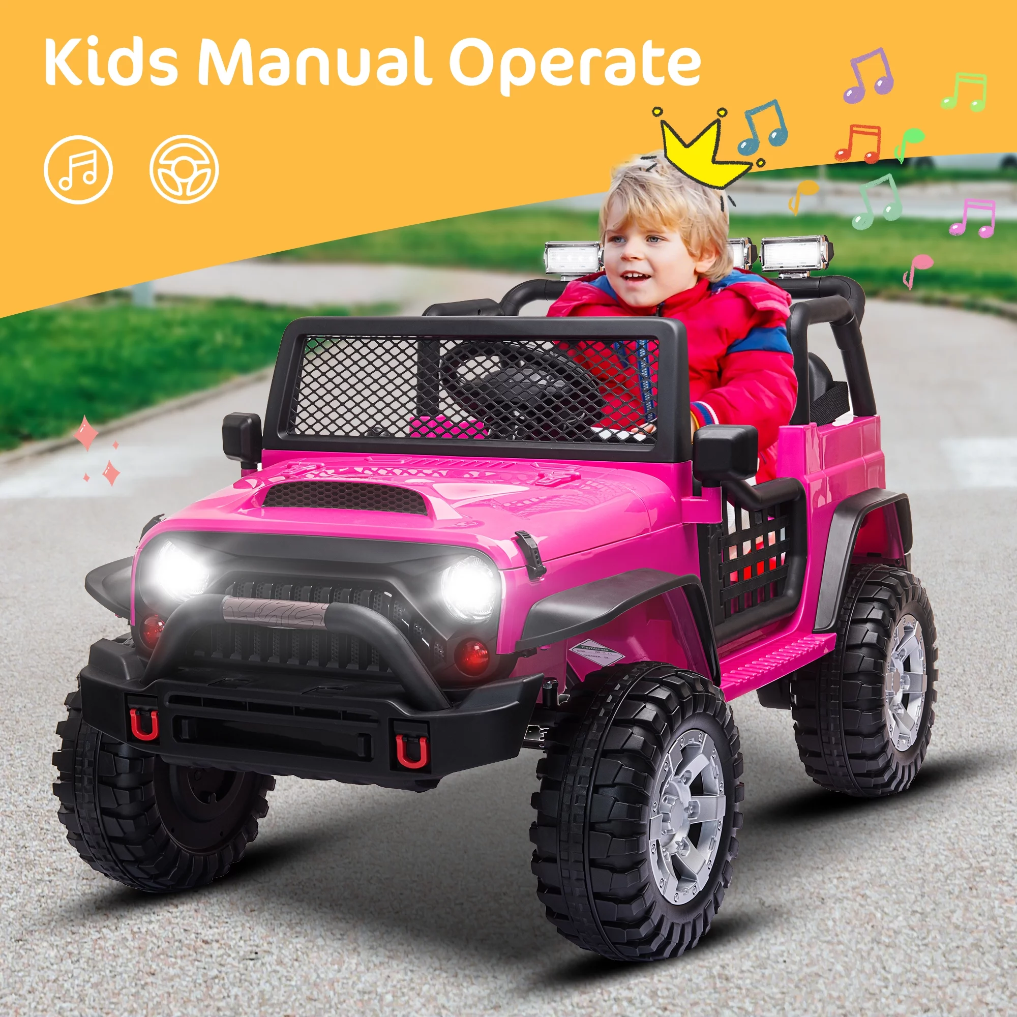 2 Seater Kids Ride on Truck with Remote Control, Music, 12V Children Electric Jeep Car - Womvr
