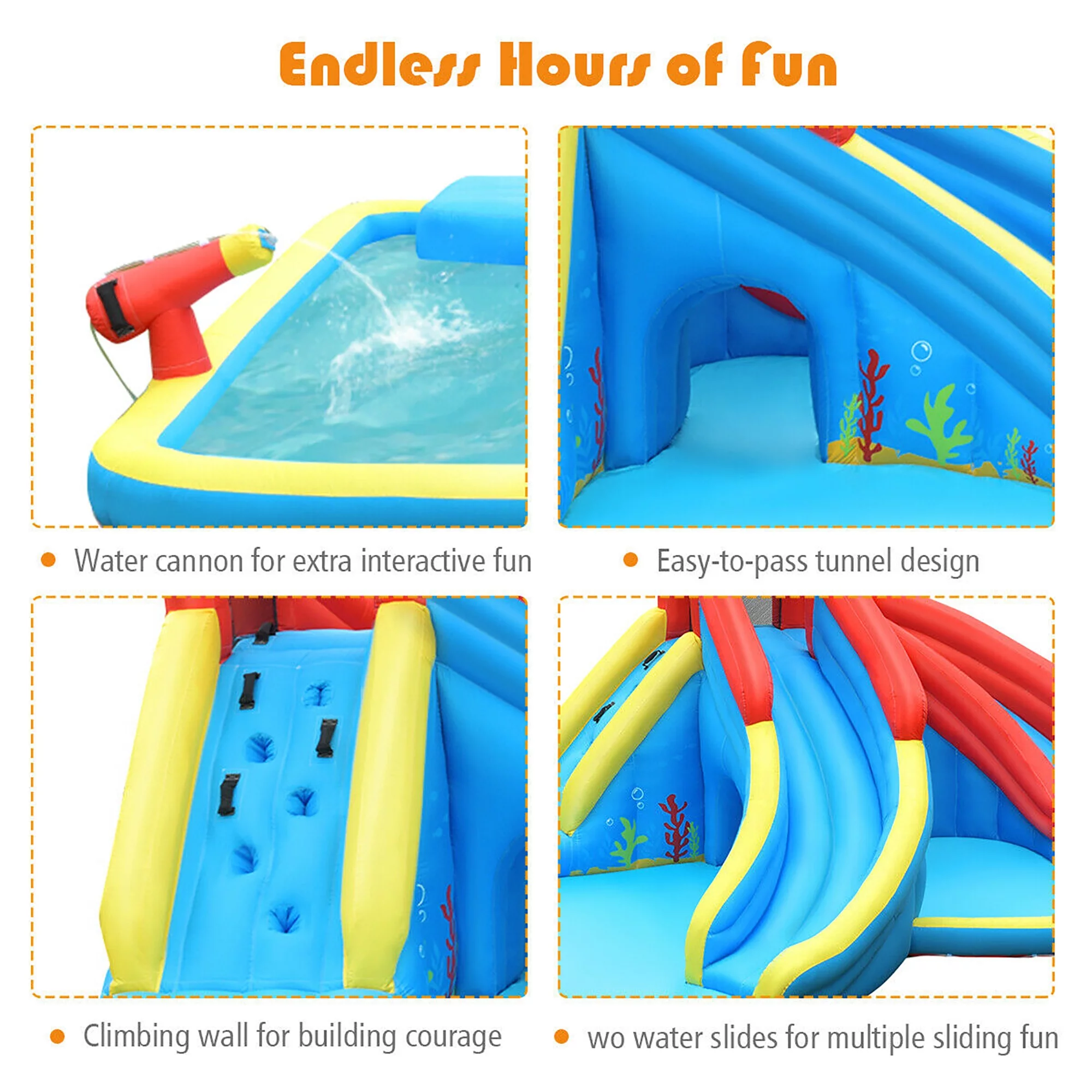 Costway Inflatable Water Slide Crab Dual Slide Bounce House Splash Pool with 950W Blower - Womvr