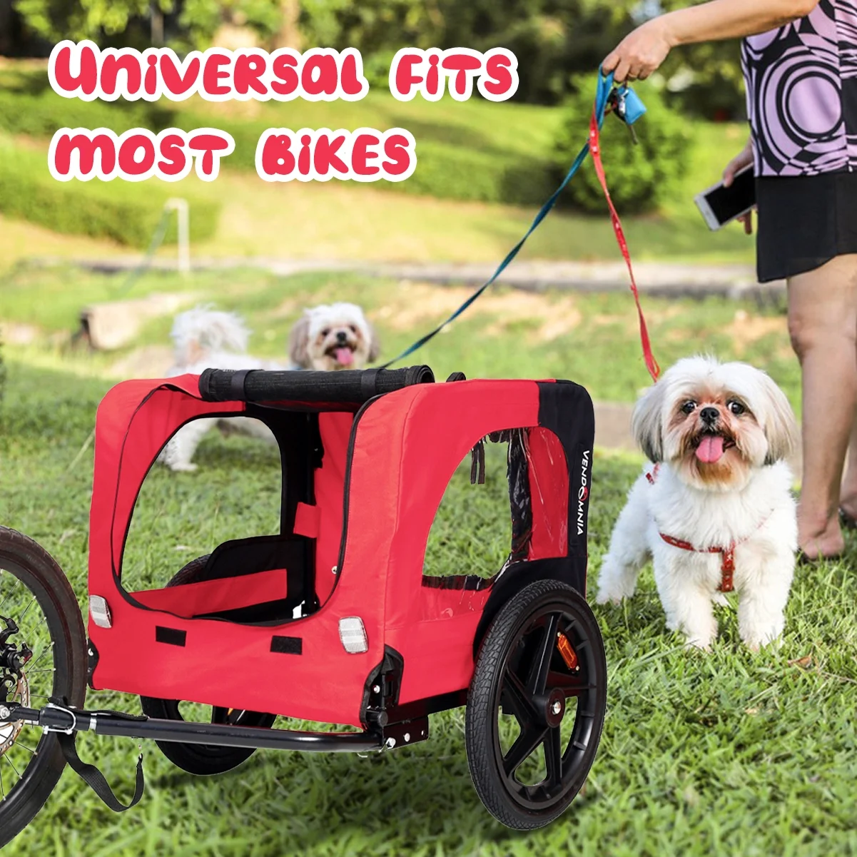 Best Bicycle Trailer for Pets Outdoor Foldable Dog Cycling Trailer with Reflectors and Safety Flag Bike Cargo Wagon Carrier w/Universal Hitch Red - Womvr