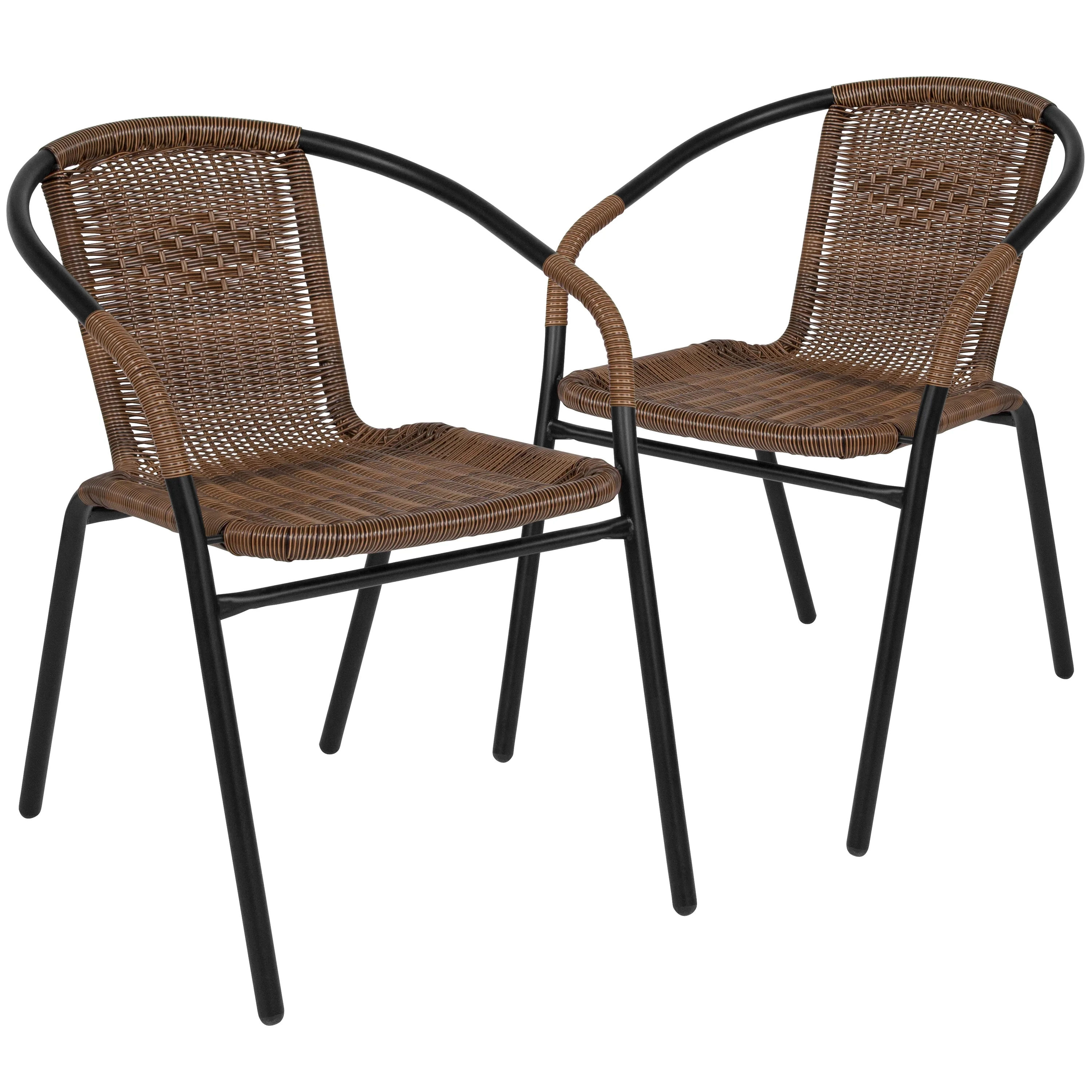Emma + Oliver 2 Pack Gray Rattan Indoor-Outdoor Restaurant Stack Chair with Curved Back - Womvr