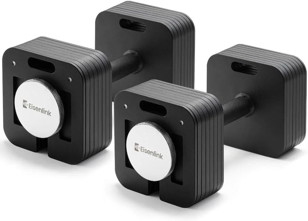 Eisenlink Adjustable Dumbbells, 80lbs Pair, 5pound Increments, Quick-Lock Square Weight set for Home Gym Fitness (80lbx2) - Womvr