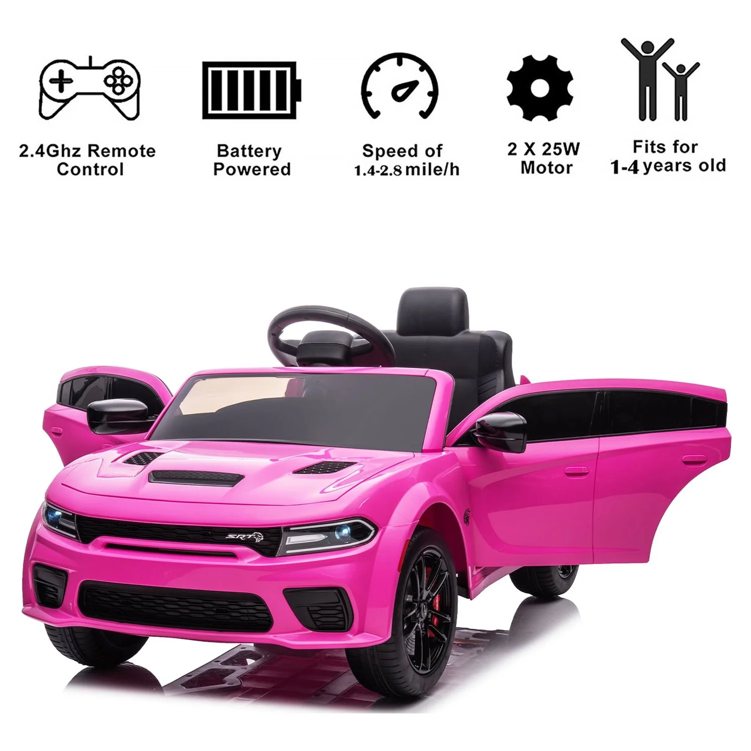 uhomepro Black 12 V Dodge Charger SRT Hellcat Battery Powered Ride on Cars with Remote Control, Bluetooth, LED Light and MP3 Player - Womvr