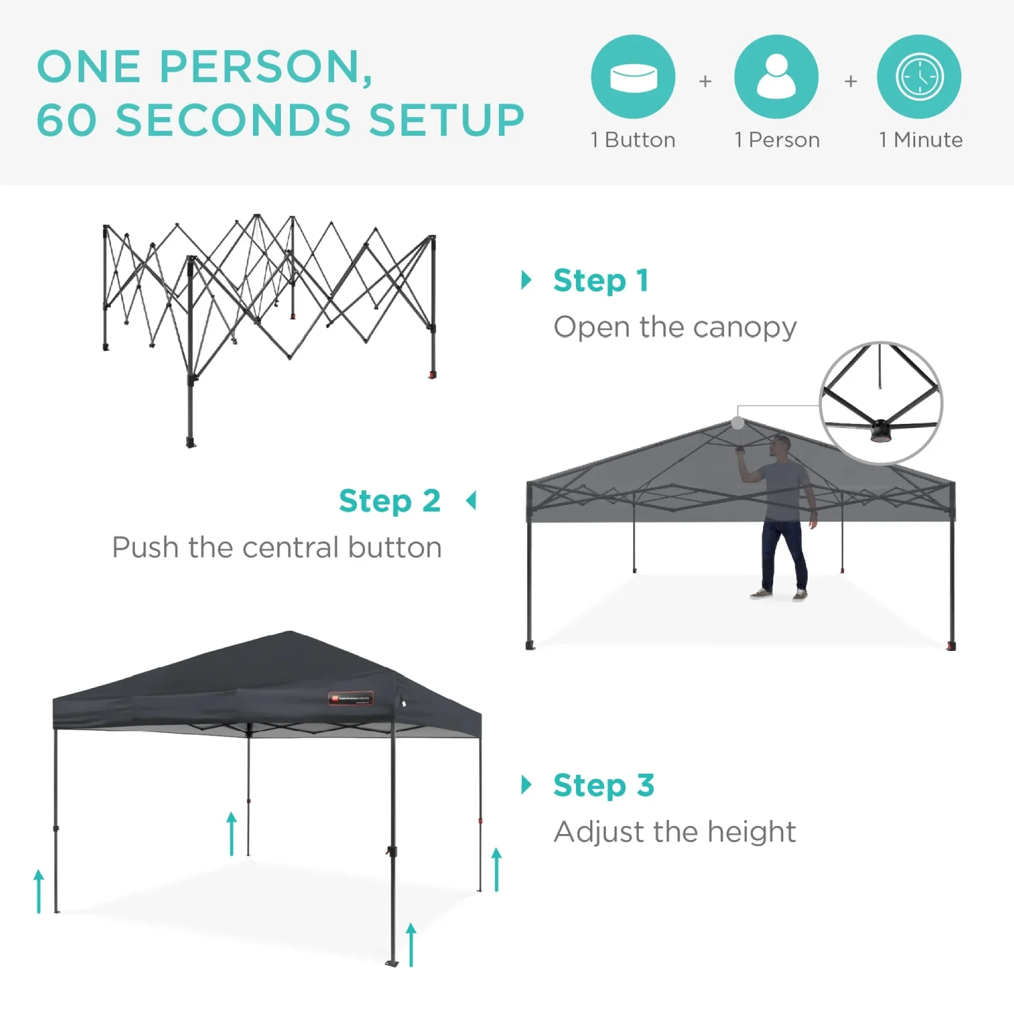 Best Choice Products 10x10ft Easy Setup Pop Up Canopy w/ 1-Button Setup, Wheeled Case, 4 Weight Bags - Cerulean - Womvr