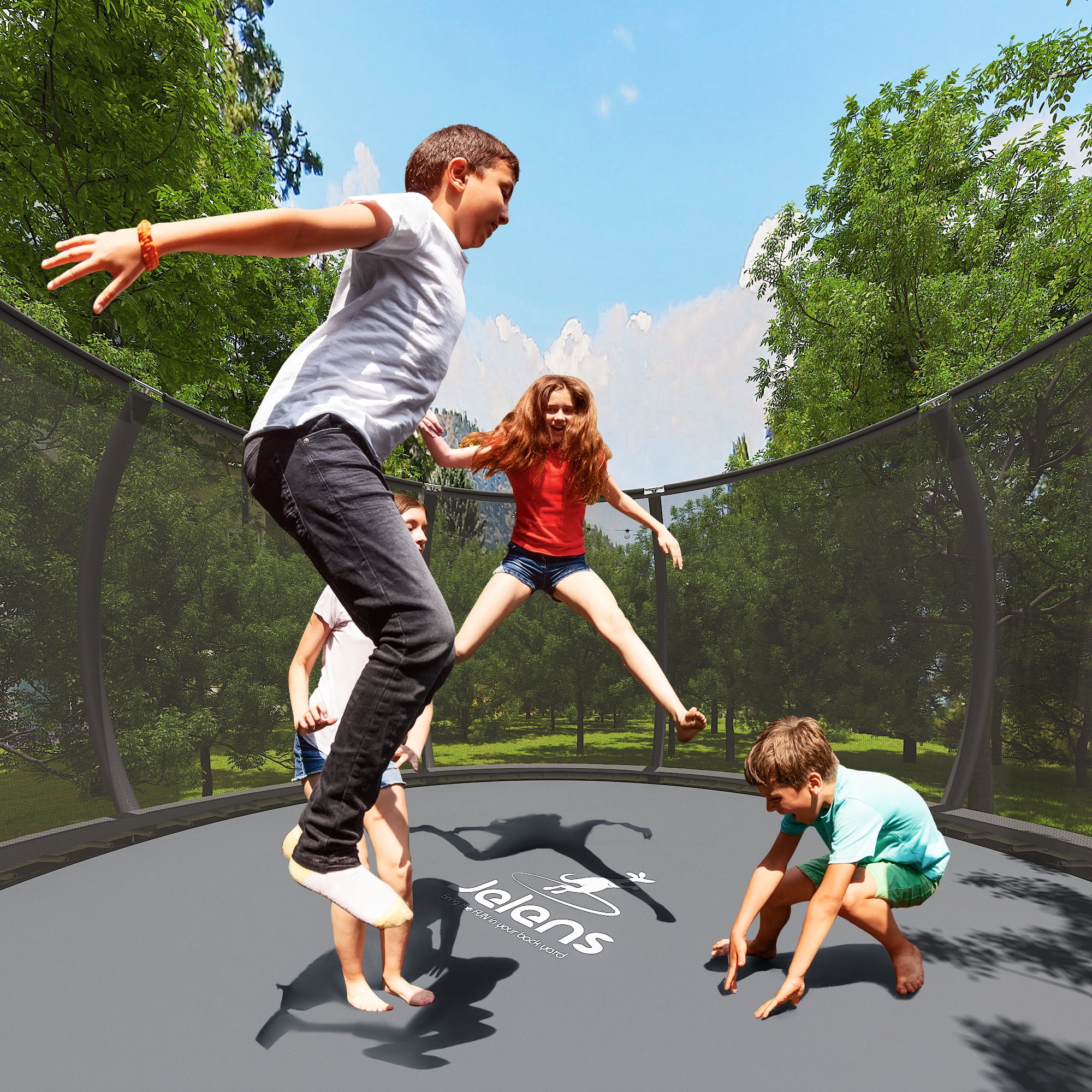 JELENS Trampoline 12FT 14FT, Recreational Trampolines with Enclosure Net and Ladder, Outdoor Anti-Rust Trampolines for Kids and Adults - Womvr