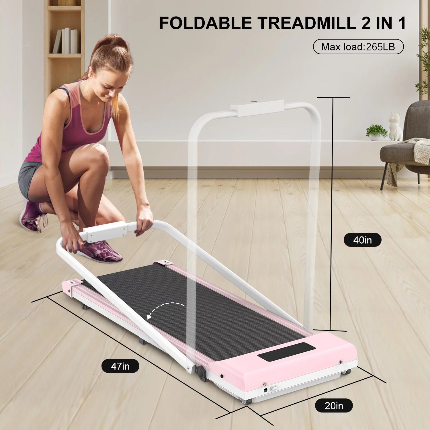 Bigzzia Treadmill Under Desk Treadmill 2 in 1 Folding Treadmill, Treadmills for Home Maximum Weight 265 lbs Gray - Womvr