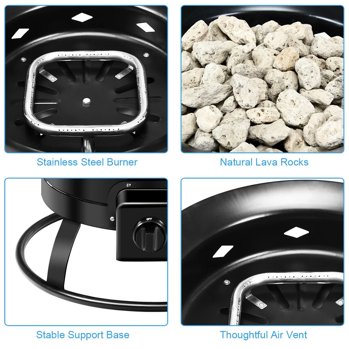 Gymax Portable Propane Outdoor Gas Fire Pit W/ Cover & Carry Kit 19-Inch 58,000 BTU - Womvr