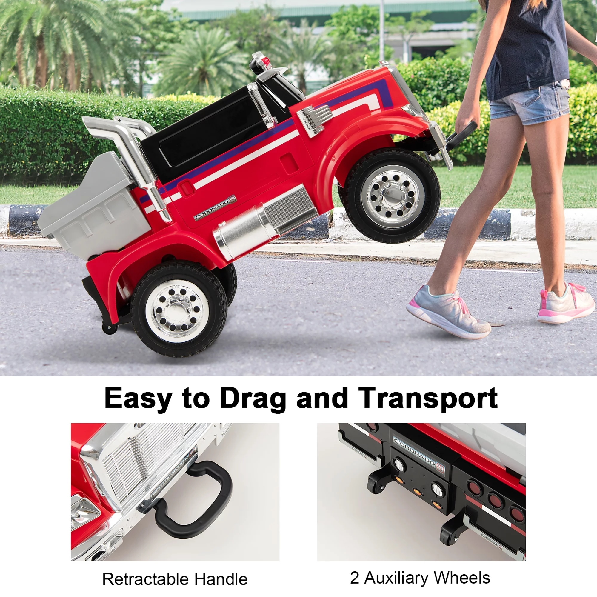 Costway 12V Licensed Freightliner Kids Ride On Truck Car RC w/ Dump Box & Lights Red - Womvr