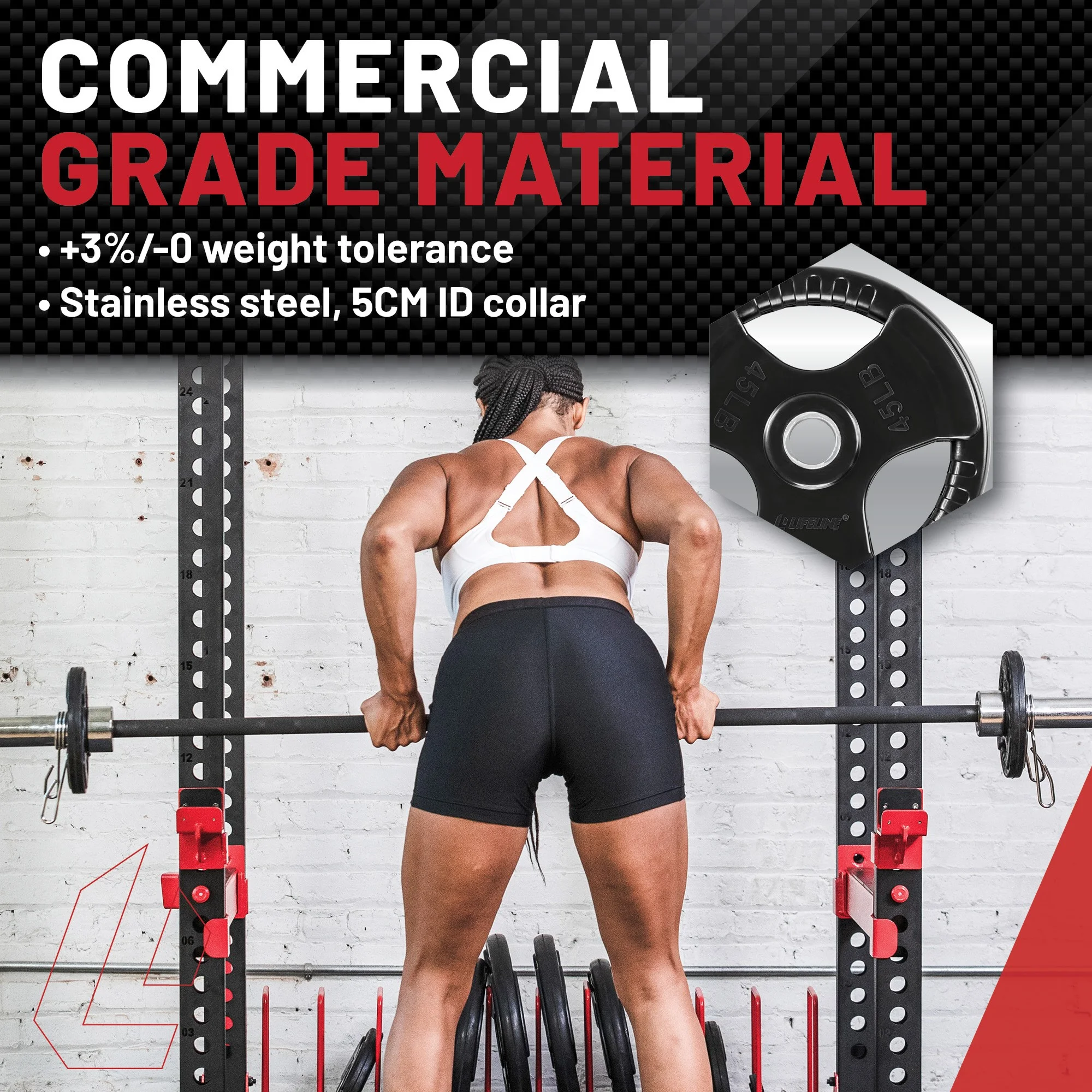 Lifeline Fitness 400 LB Olympic Weight Set - Rubber Coated Olympic Weight Plates, Barbell, and Clips - Womvr