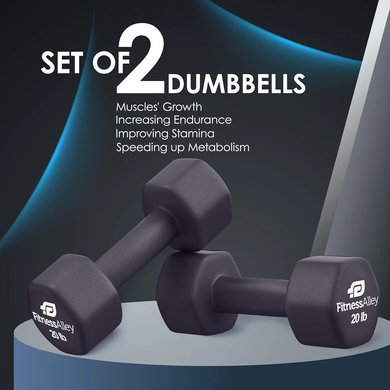 Fitness Alley Neoprene Coated Workout Dumbbells set of 2 �C Anti Roll, Non Slip with Smooth Grip Fitness & Exercise Dumbbells �C Hexagon Shaped Hand Weights (17.5 Pounds) - Womvr