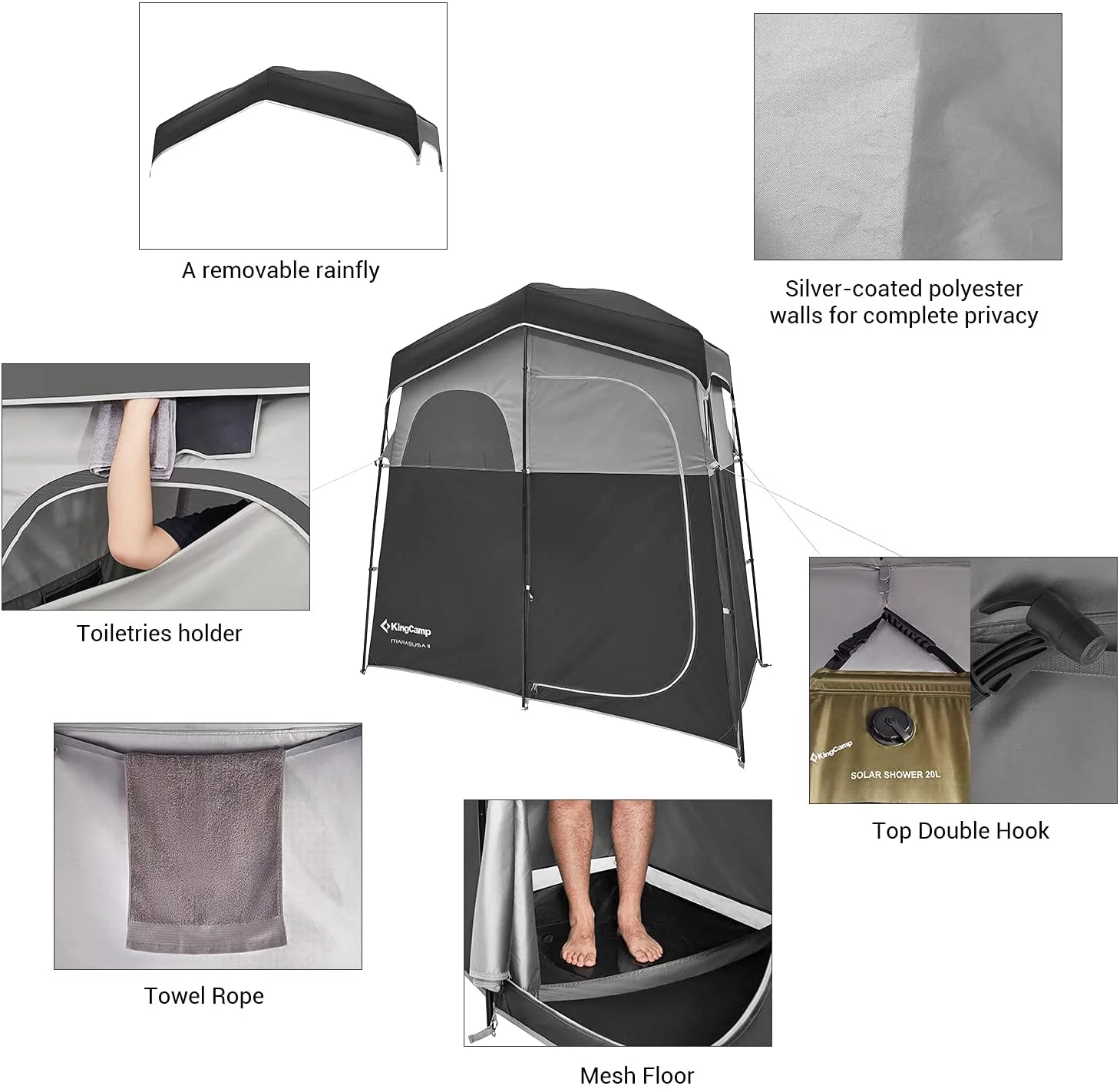 KingCamp Oversized 2 Rooms Camping Shower Tent Extra Wide Outdoor Shower Tent Privacy Tent for Portable Toilet/Bathroom/Dressing Changing Room with Carry Bag, Blue - Womvr