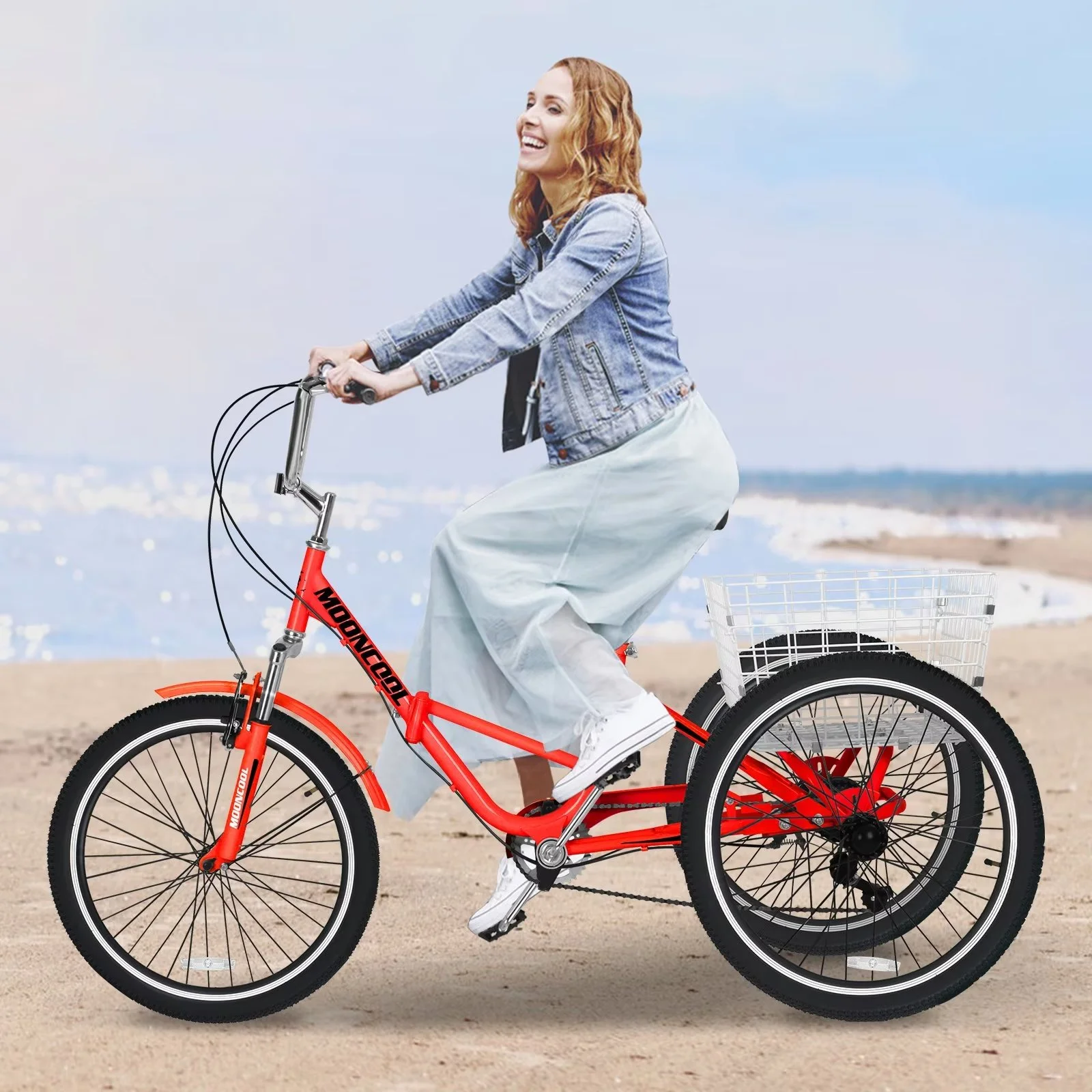 MOPHOTO 20/24/26 inch Adult Tricycle Folding 3 Wheel Cruiser Bikes 7 Speed, Portable and Foldable Trikes with Cargo Basket for Men & Women Outdoor Cycling, Purple - Womvr