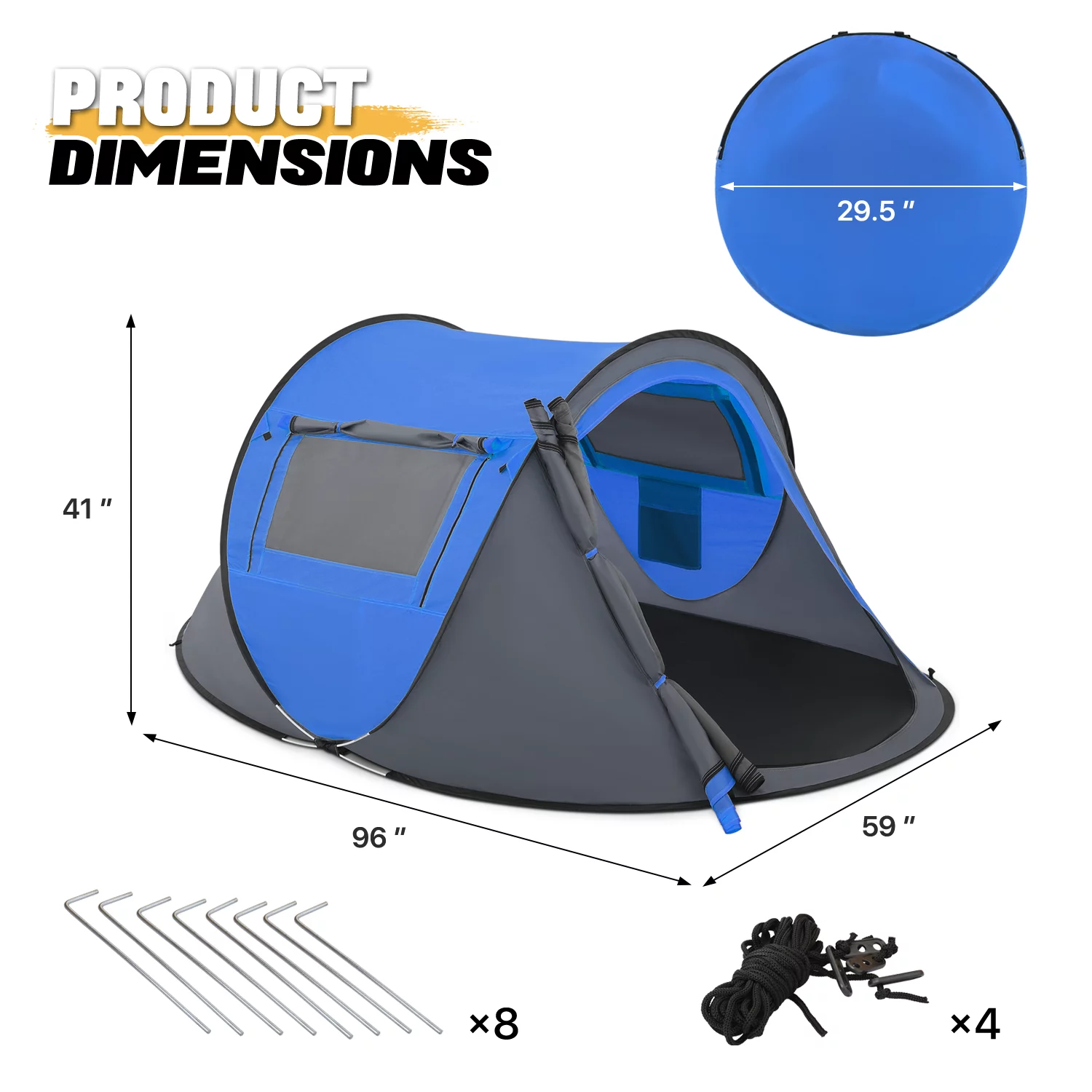 MoNiBloom Tent 3 Person Outdoor Pop Up, Family Travel Weatherproof Tent, 2 Doors and Side Windows with Carry Bag, Yellow - Womvr