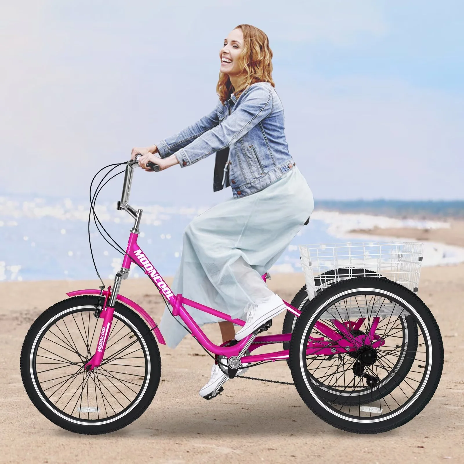 MOPHOTO 20/24/26 inch Adult Tricycle Folding 3 Wheel Cruiser Bikes 7 Speed, Portable and Foldable Trikes with Cargo Basket for Men & Women Outdoor Cycling, Purple - Womvr