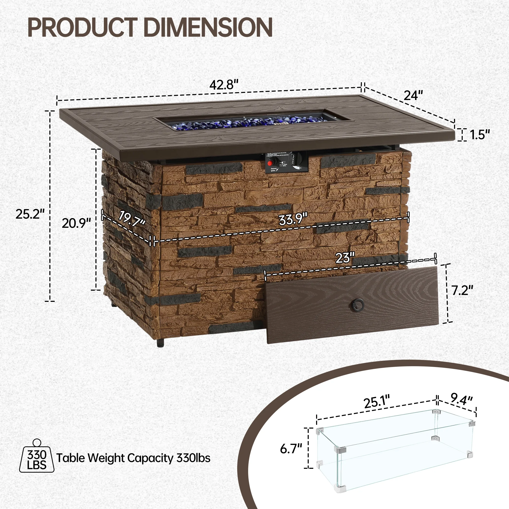 Pizzello Fire Pit Table Propane Outdoor 43