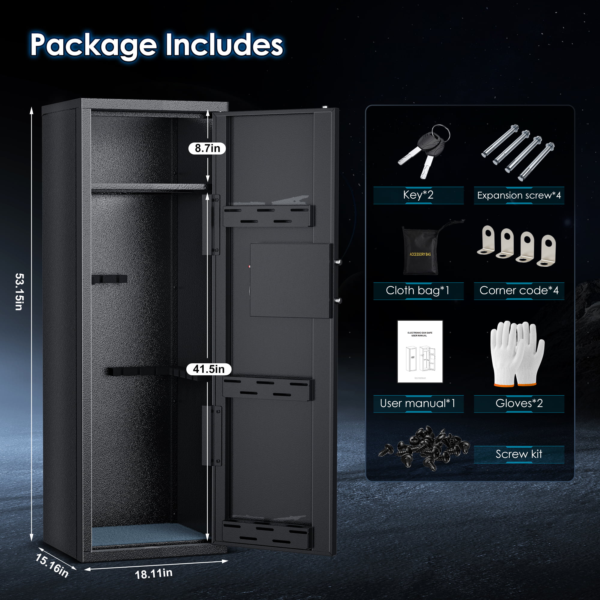 SRWTRCHRY Fingerprint 5-Gun Safe, 2s Quick Access Gun Cabinet with 2 Open Ways, Electronic Storage Cabinet for Rifles, Heavy-Duty Security Cabinet with Removable Shelf, 56''H - Womvr