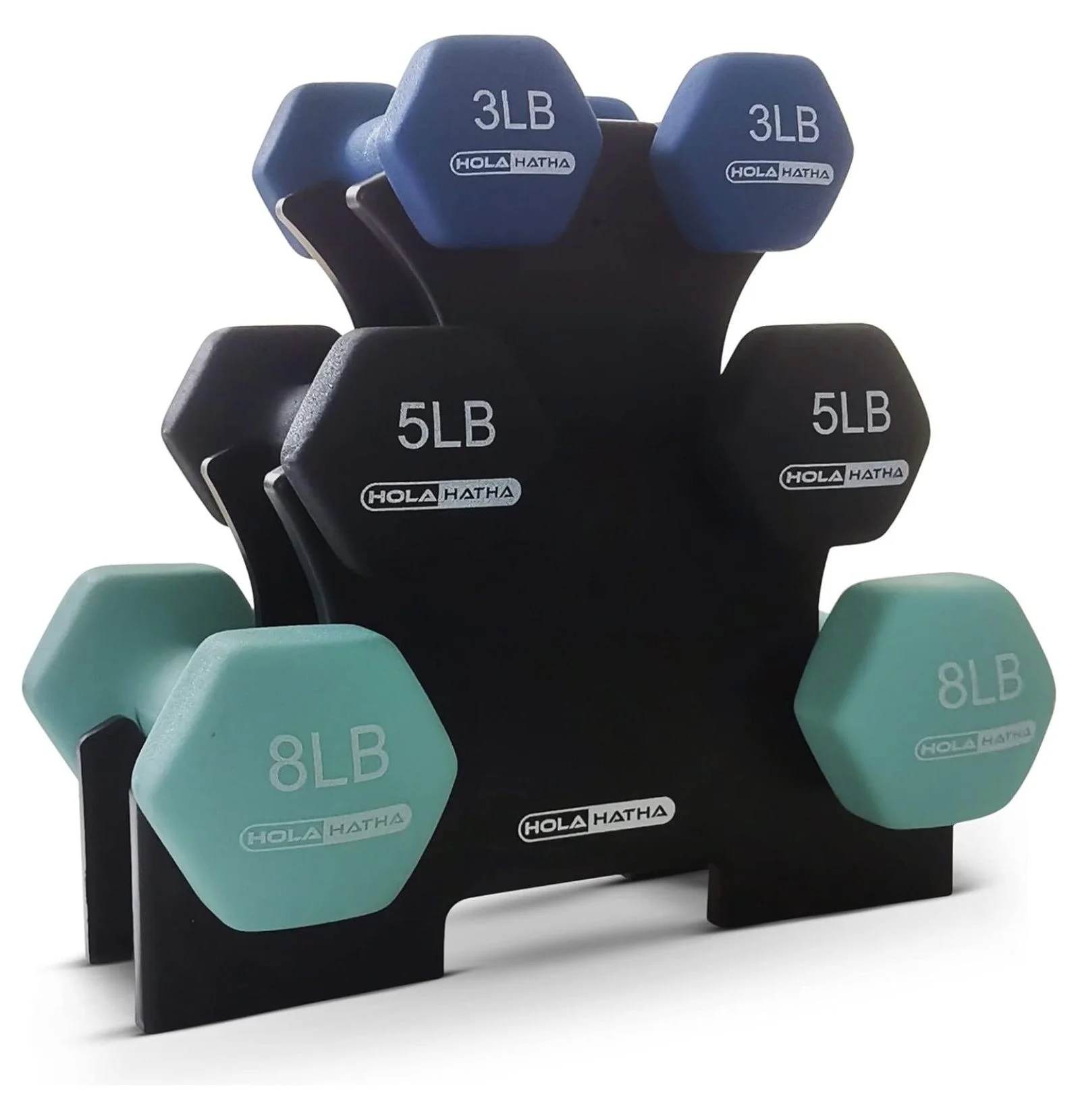 2, 3, 5, 8, and 10 Pound Neoprene Dumbbell Hand Weight Set with Rack - Womvr