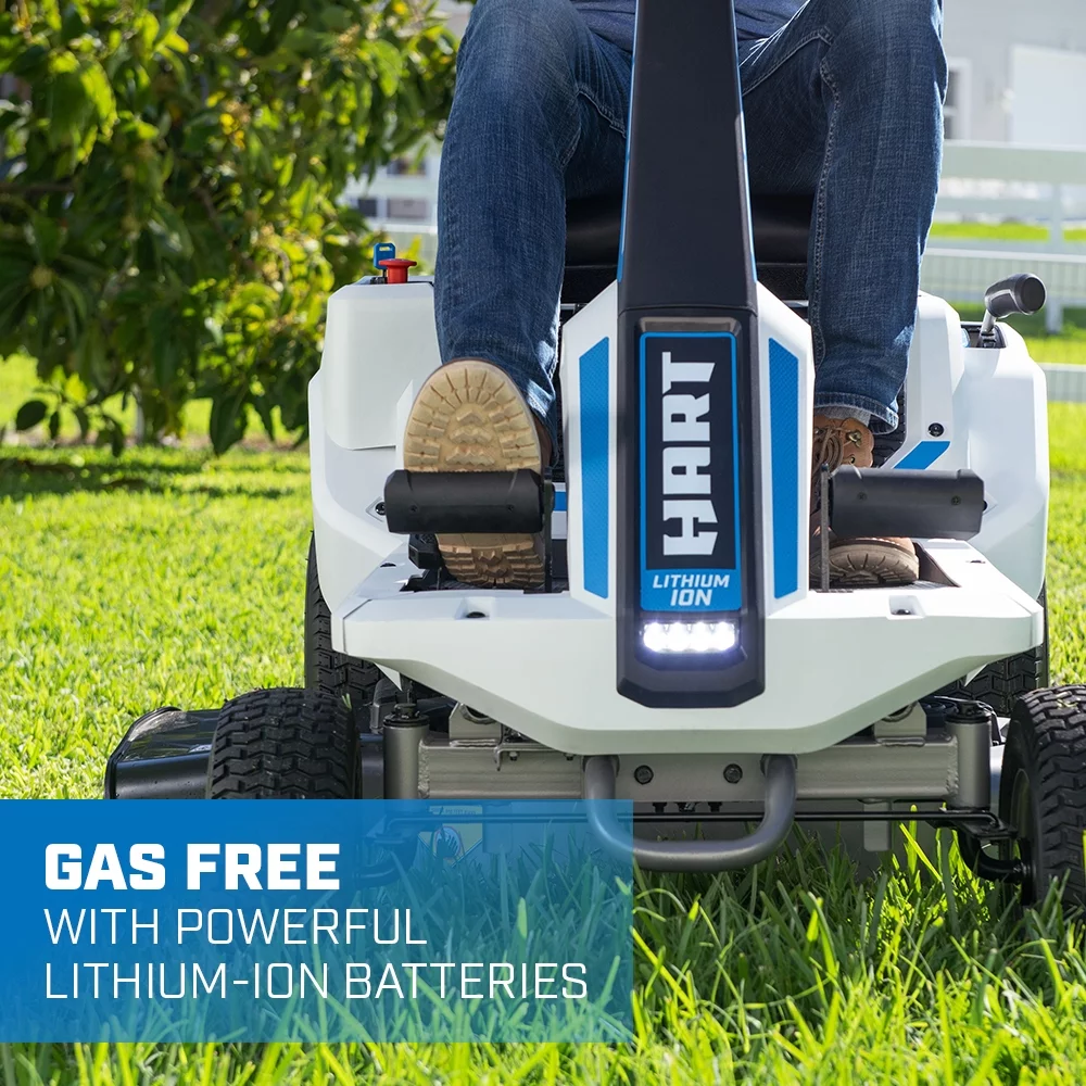 HART 80-Volt 30-inch Deck Lithium-Ion Riding Lawn Mower Kit, (1) Super Charger - Womvr