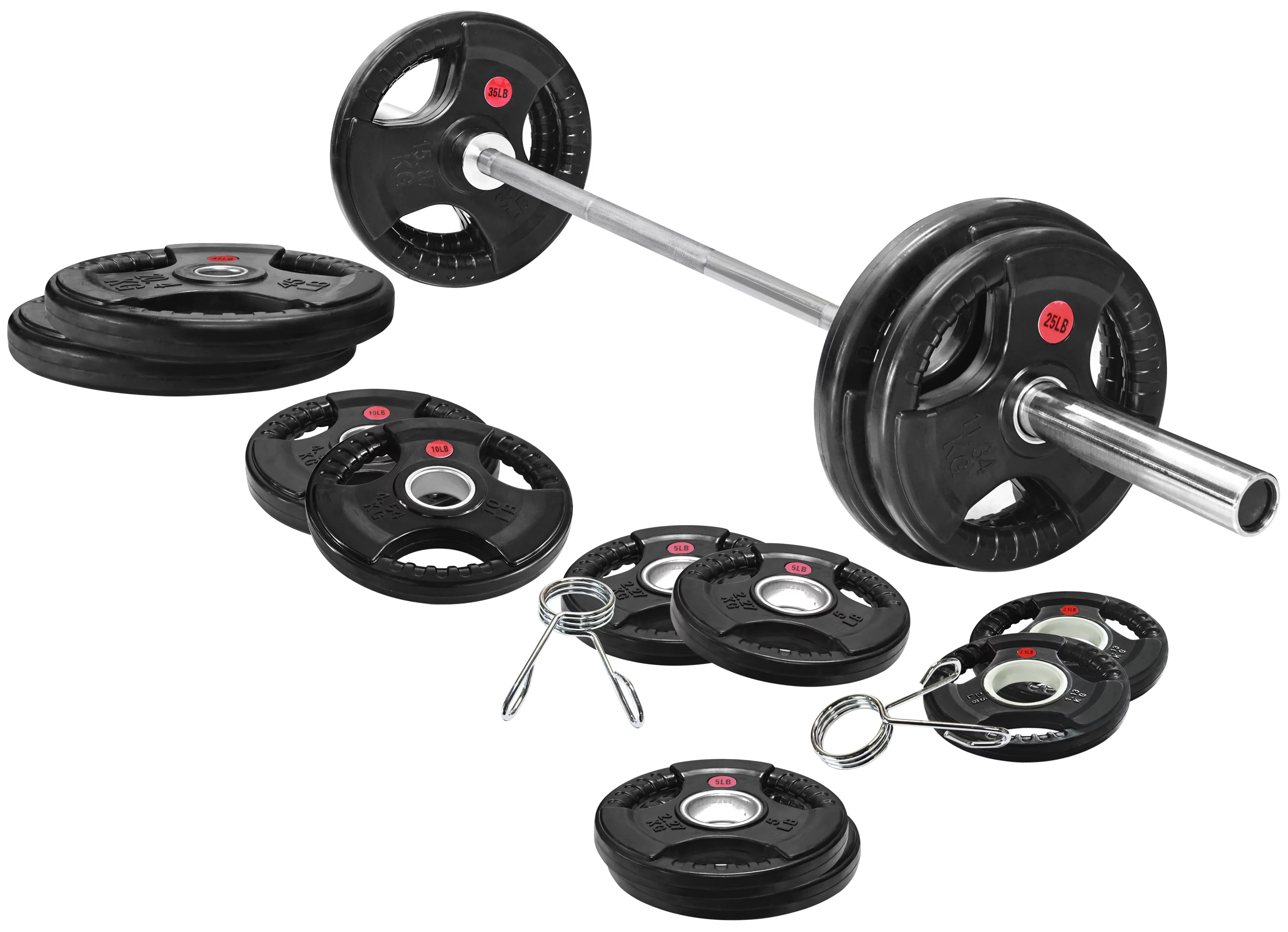 BalanceFrom Cast Iron Olympic Weight Including 7FT Olympic Barbell and Clips, 300-Pound Set (255 Pounds Plates + 45 Pounds Barbell), Multiple Packages - Womvr
