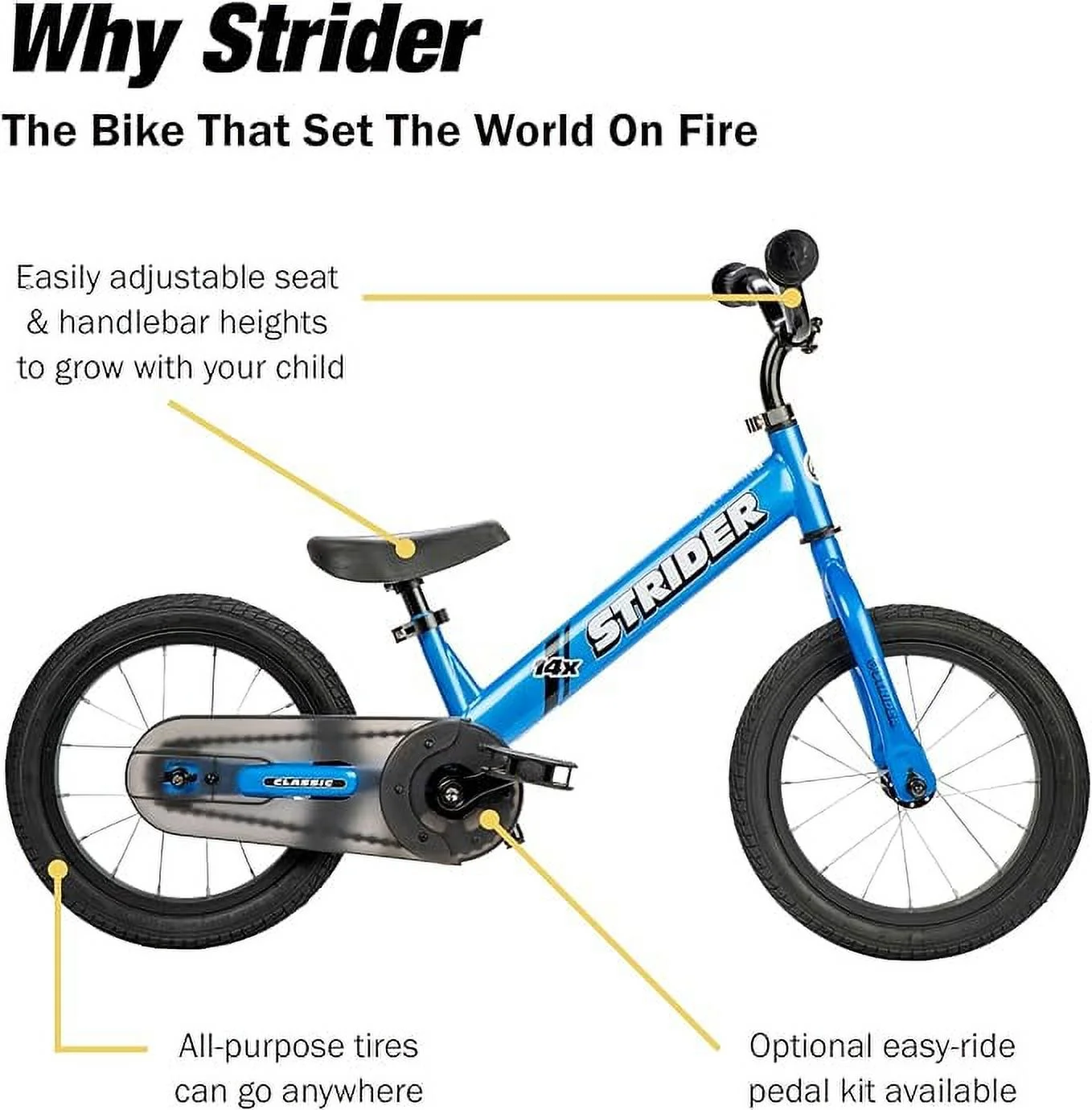 Strider - 14x Sport Balance Bike, Ages 3-7 Years, Pedal Conversion Kit Sold Separately - Awesome Blue - Womvr