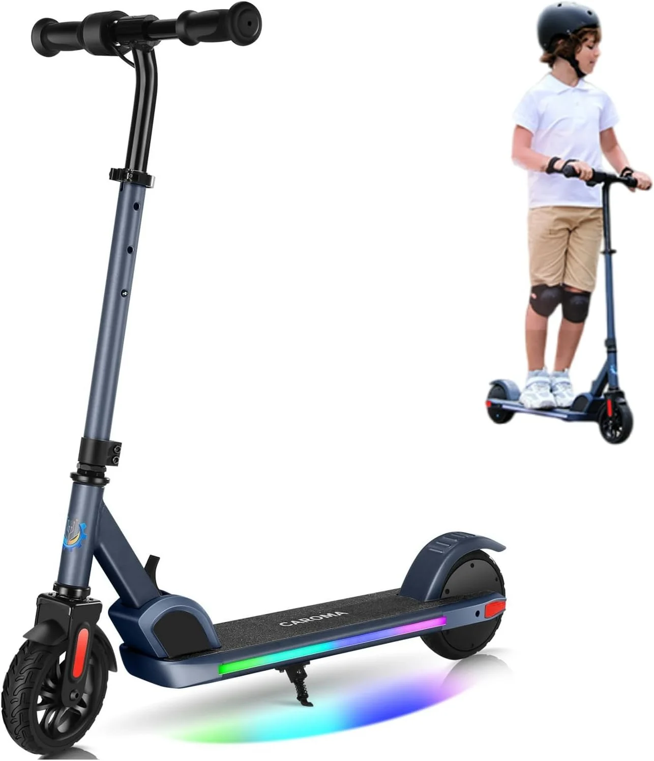 Caroma Kids Electric Scooter, 6+ Boys and Girls Safe Kick Scooter, Adjustable Speed and Handlebar - Womvr