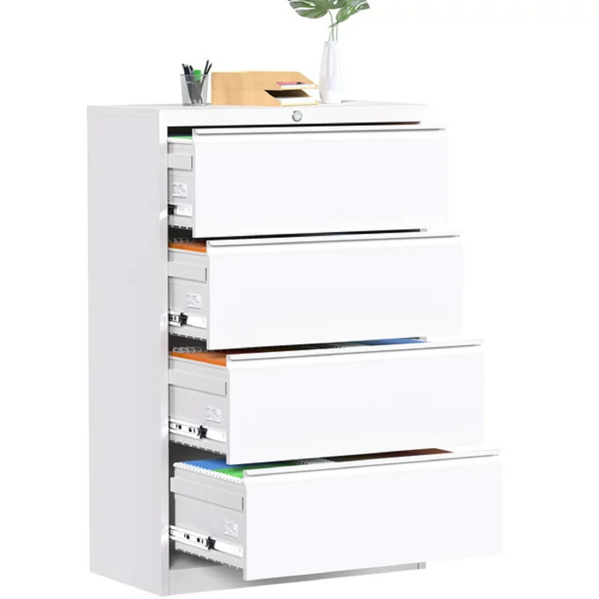 SUPEER 4 Drawer File Cabinet , Metal Vertical File Storage Cabinet with Lock, Office Home Steel Vertical File Cabinet for A4 Letter /Legal Size, 14.96