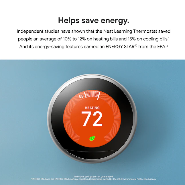 Google Nest Learning Smart Thermostat with WiFi Compatibility (3rd Generation) - Stainless Steel - Womvr