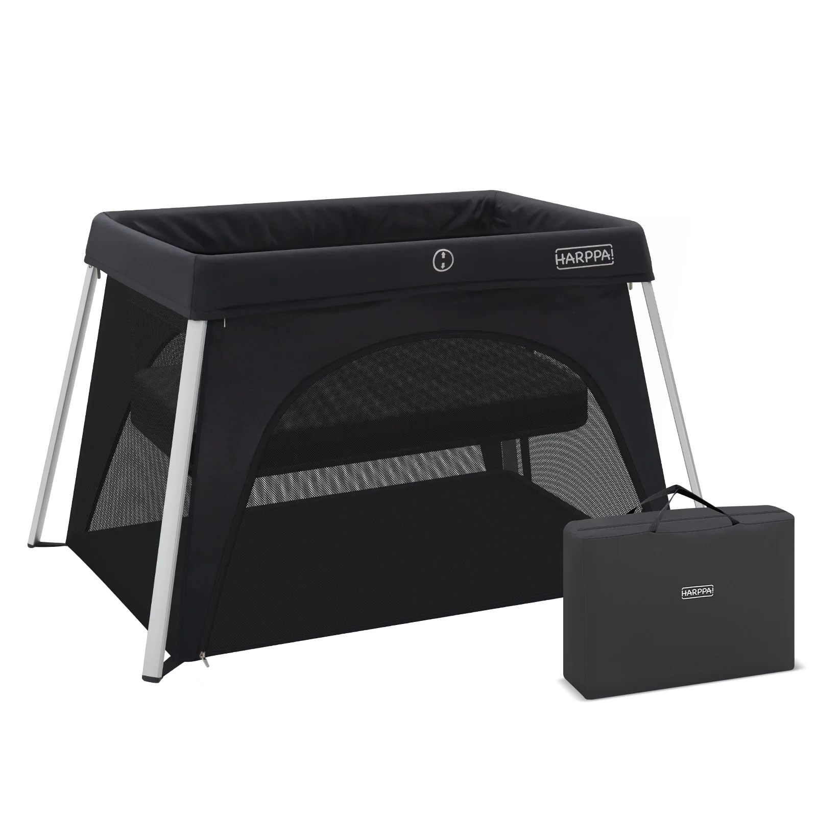 HARPPA Portable Travel Crib for Baby, Foldable Travel Playard with Mattress, Lightweight, Black - Womvr
