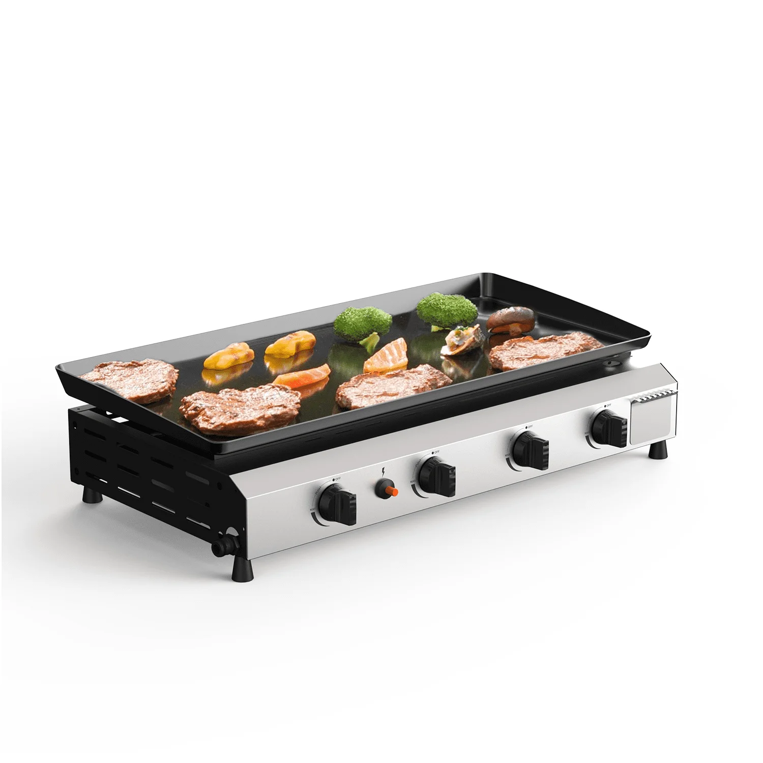 SKOK 3 Burner Gas Griddle-Outdoor Propane Griddle-BTU Propane Fuelled, Portable Flat Top Gas Grill Camping Griddle Station with Side Shelves for Kitchen - Womvr