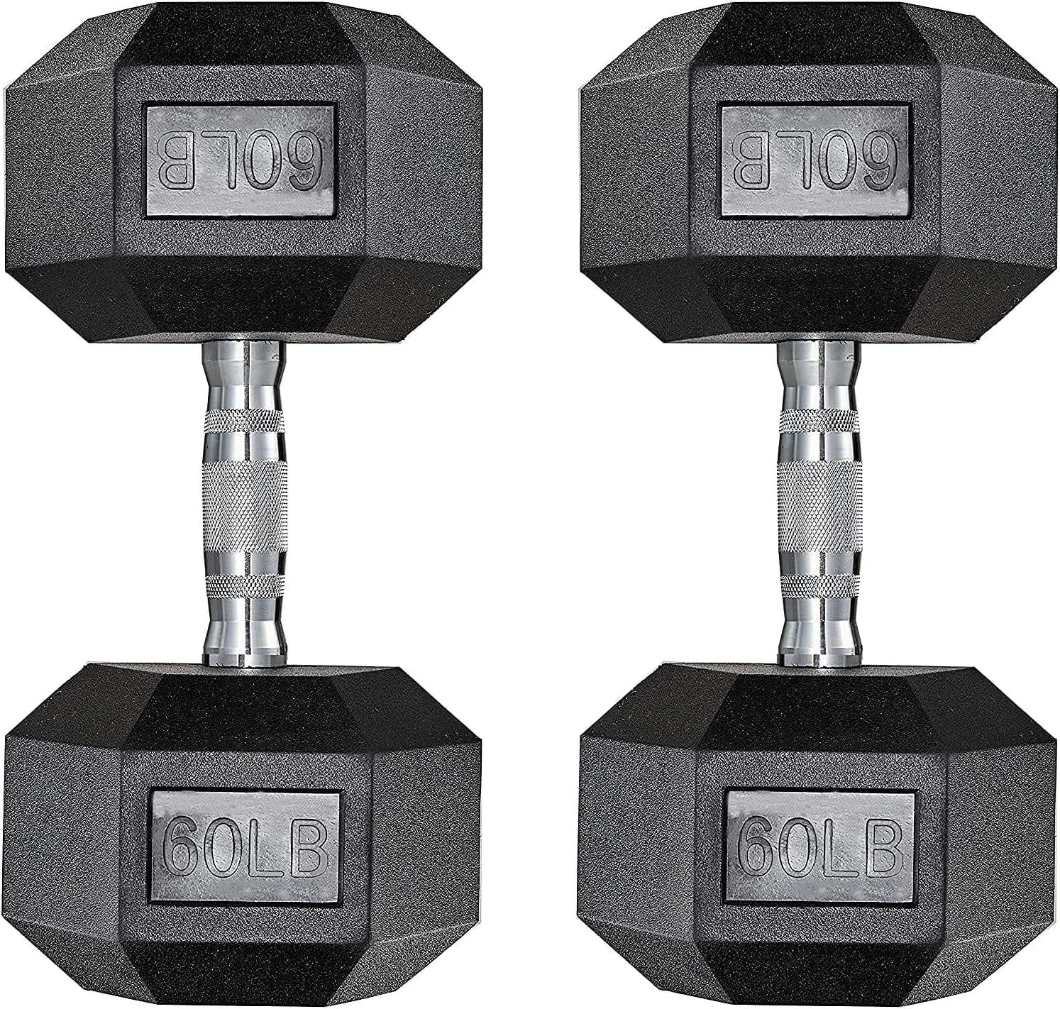 Pirecart Dumbbells Rubber Coated Cast Iron Hex Black Dumbbell Workout Dumbbell Set, 60lbs Pair - Womvr