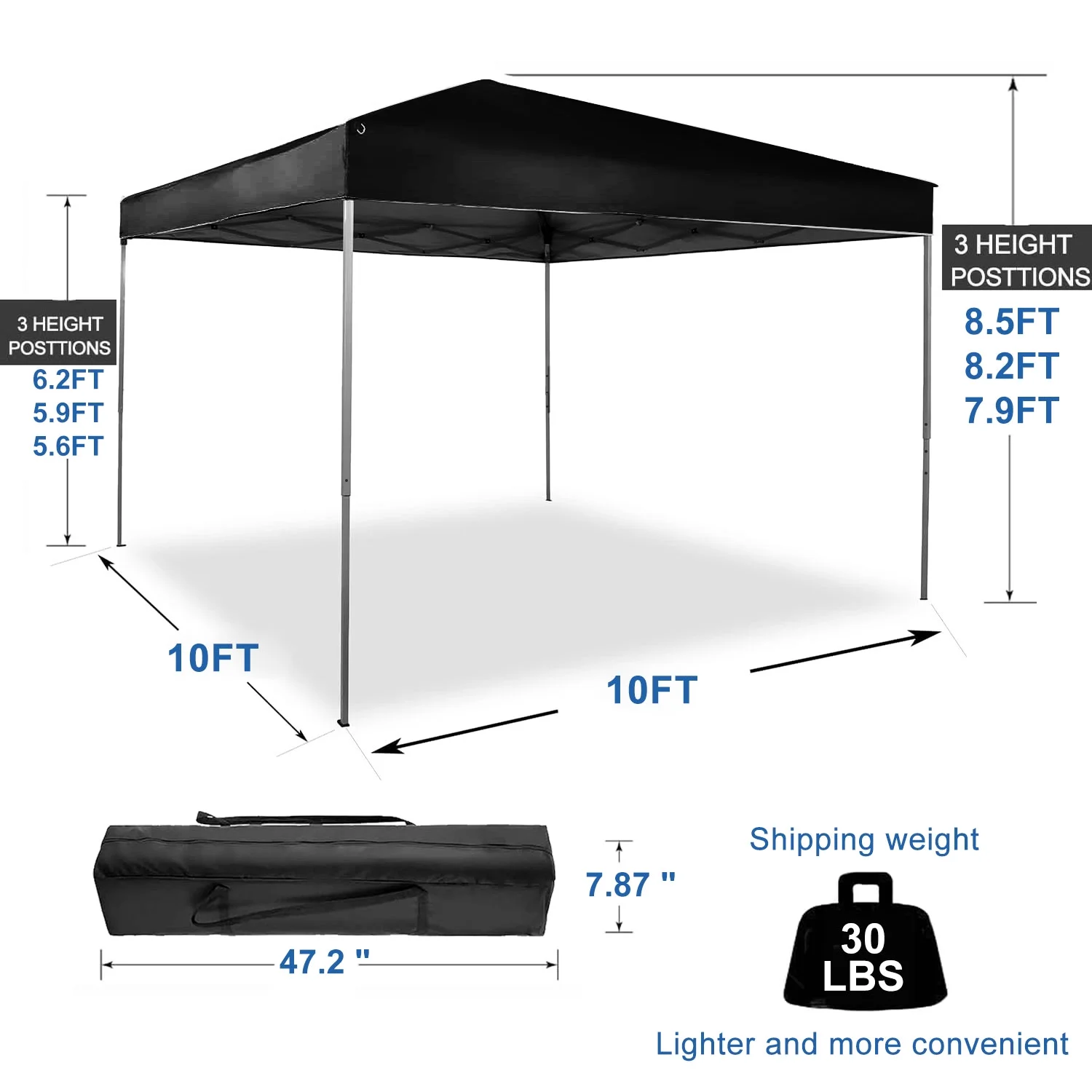 GVDV Canopy Tent, 10x10 ft Easy Pop up Outdoor Canopy Tent, Portable Straight Leg Gazebo Instant Canopy, Blue - Womvr