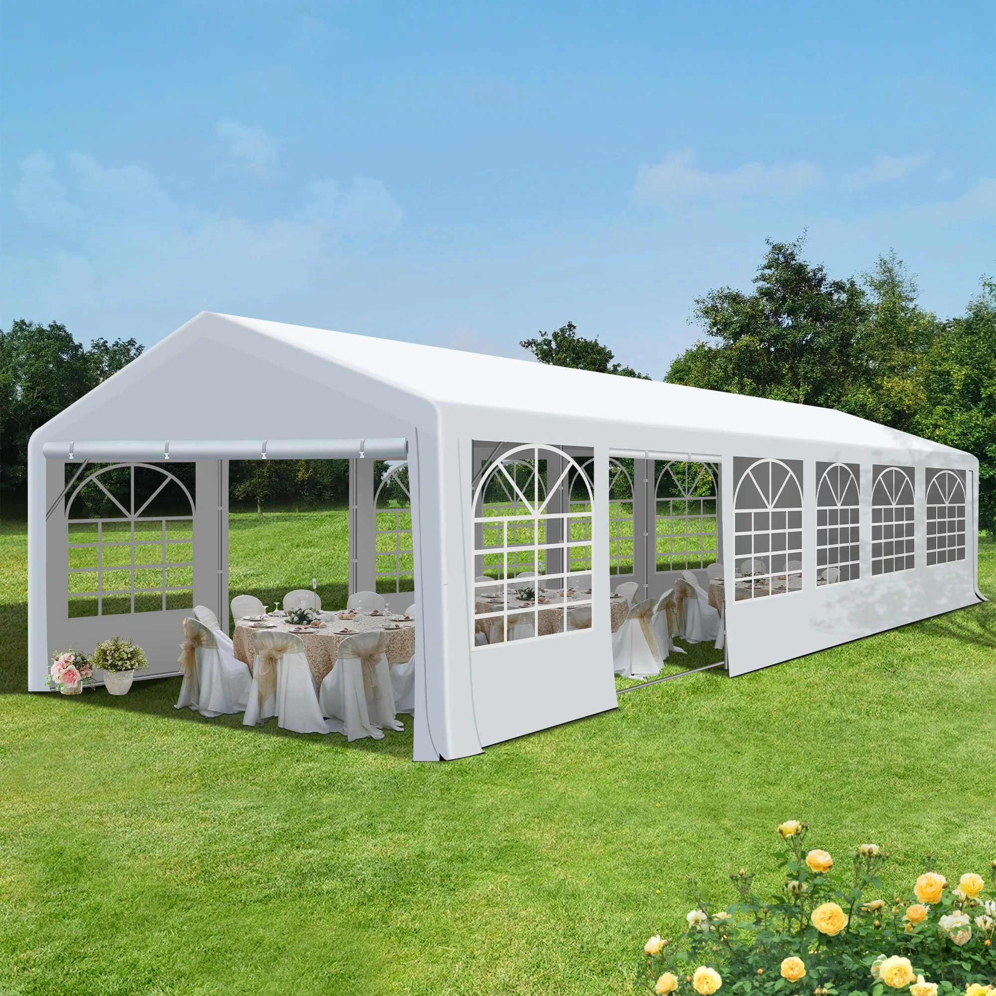 COVERONICS 20x40FT Patio Party Tent with Windows - Heavy Duty Wedding Tent with 2 Roll-up Doors, Canopy Gazebo for Outdoor Activities, Party Events, Festivals - Womvr