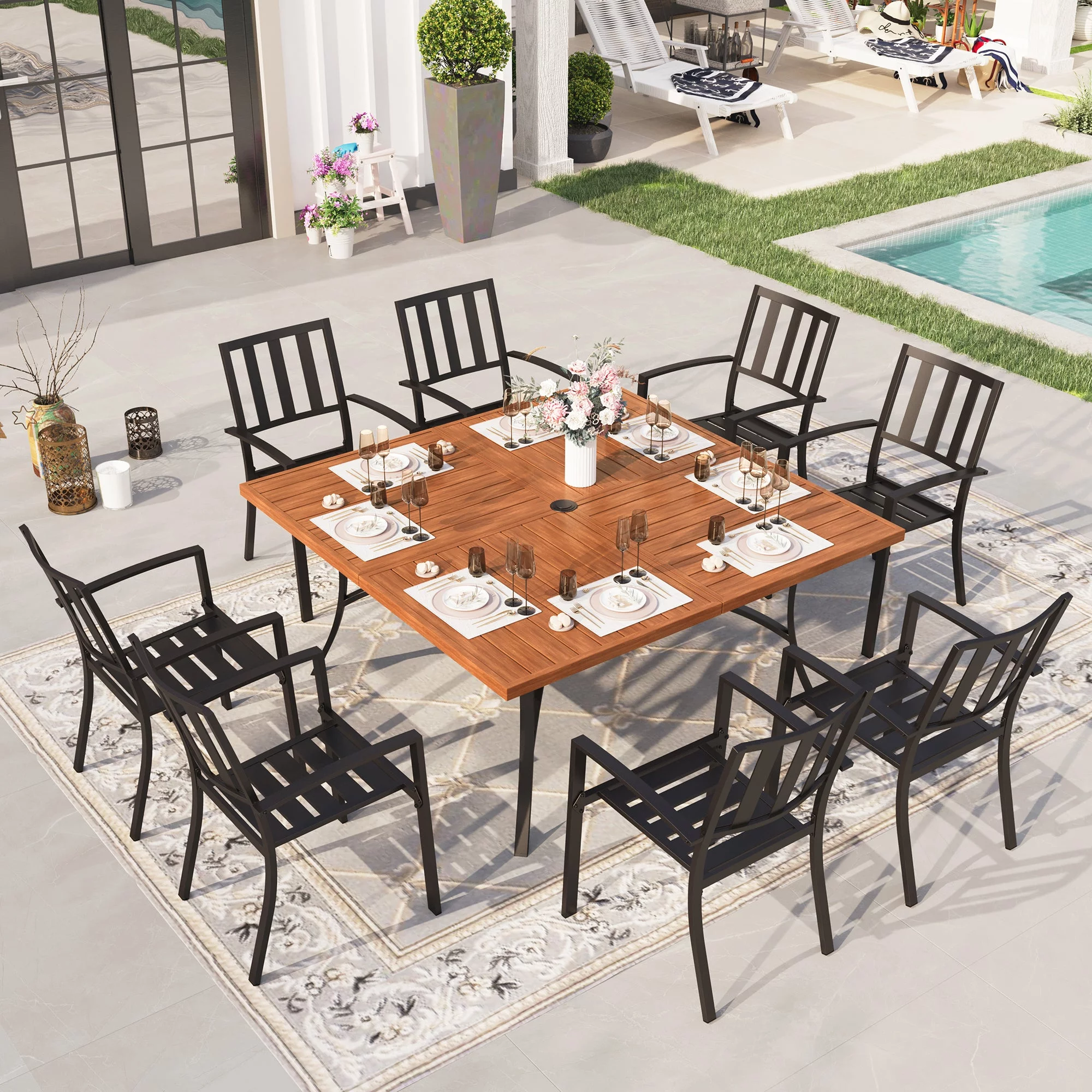 Sophia & William 7 Piece Outdoor Patio Dining Sets Metal Furniture Table and Stackable Chairs - Womvr