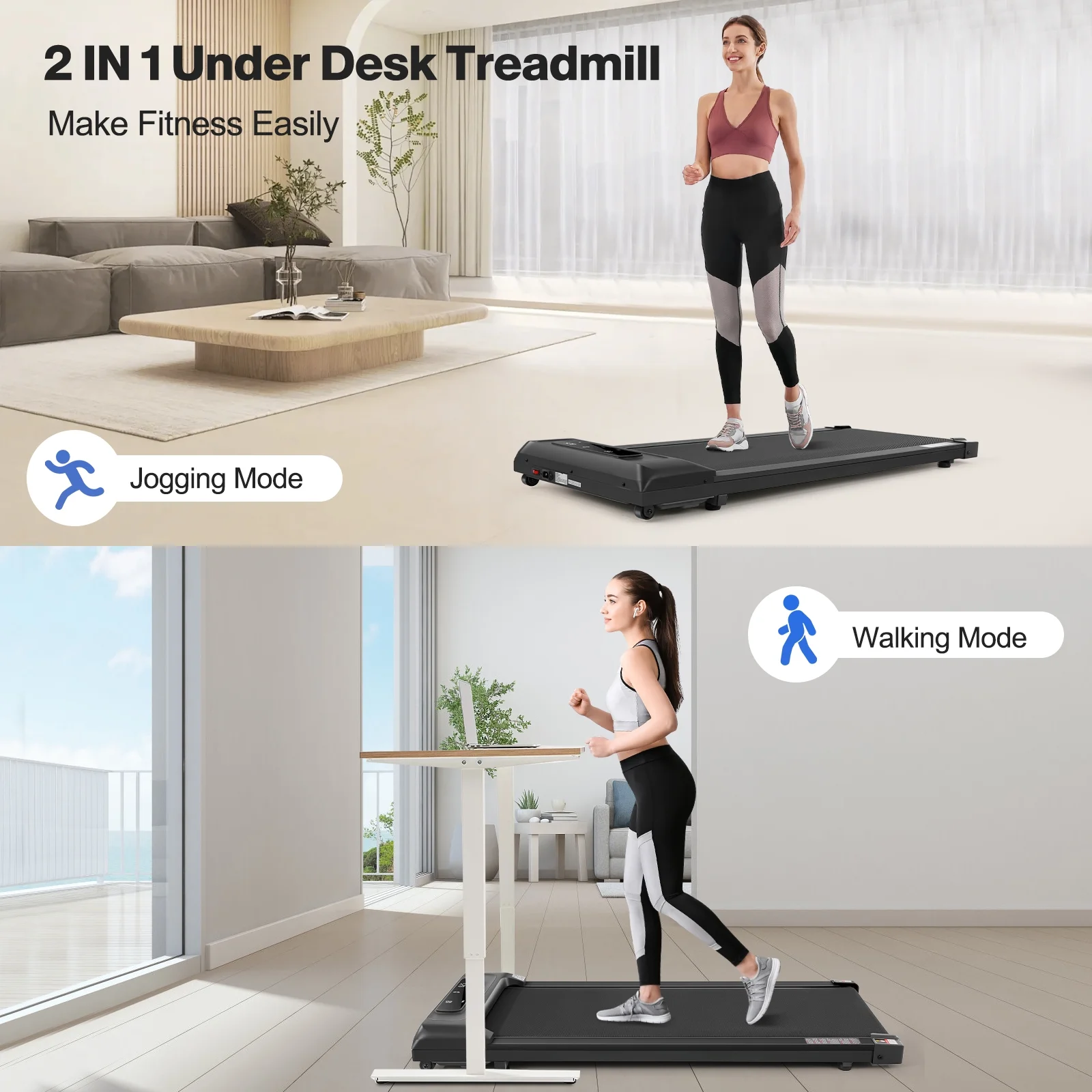 Walking Pad Under Desk Treadmills for Home,Smart App Remote Control 2.5HP Electric Jogging Running Machine with LED Display 300lbs Capacity - Womvr