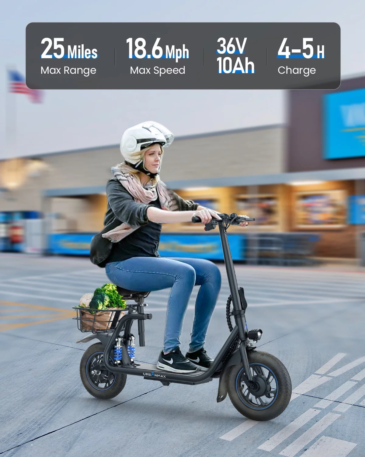 URBANMAX C1 Pro Electric Scooter Adults with Dual Shock Absorbers Up to 25 Miles 18.6MPH 450W Powerful Motor Folding Scooter Electric for Adults with Seat & Carry Basket - Womvr