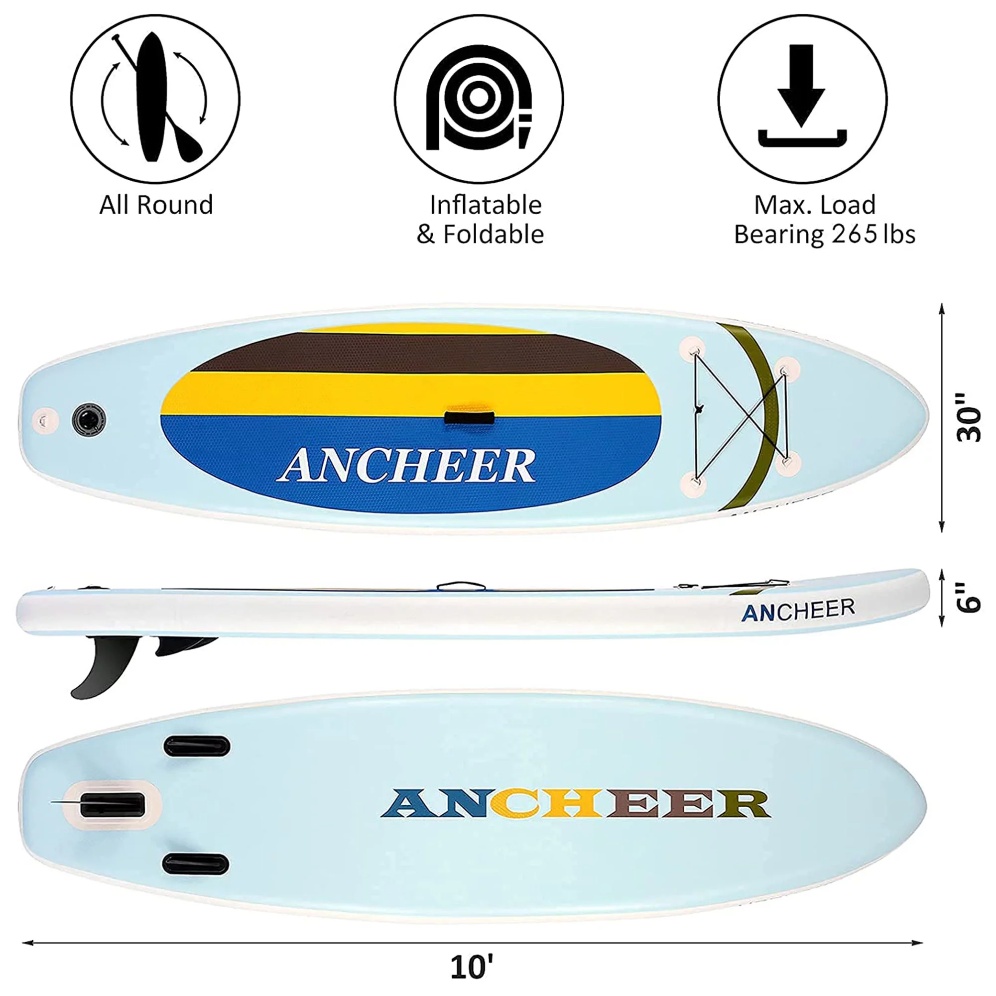 Ancheer Inflatable Stand Up Paddle Board with Accessories and Bag, Yellow - Womvr